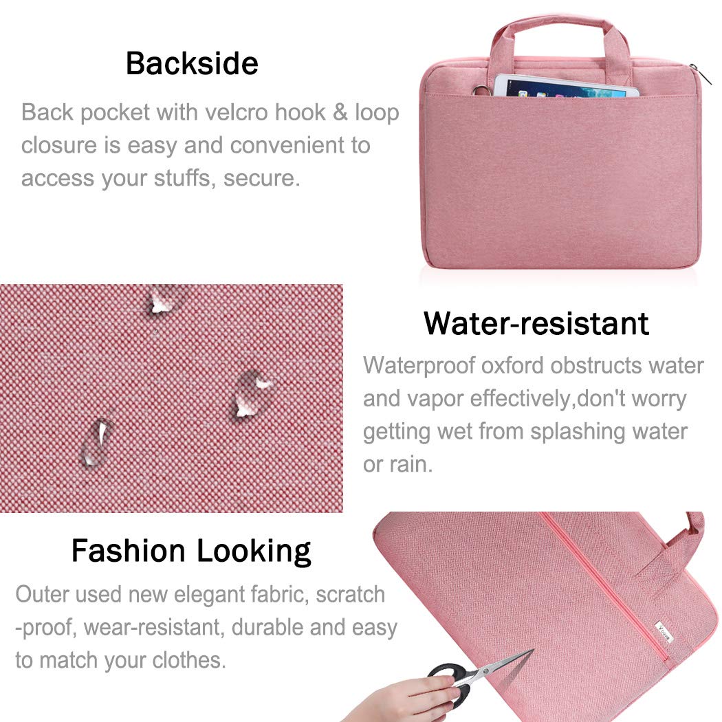 Voova 17.3 Inch Laptop Sleeve Case - 360° Protective Waterproof Laptop Bag with Adjustable Shoulder Strap | Compatible with 17-18 Inch Lenovo, Asus, Acer, Dell, HP | Slim Briefcase for Women & Men (Pink) | Perfect for Work, School, Travel & Business Meetings