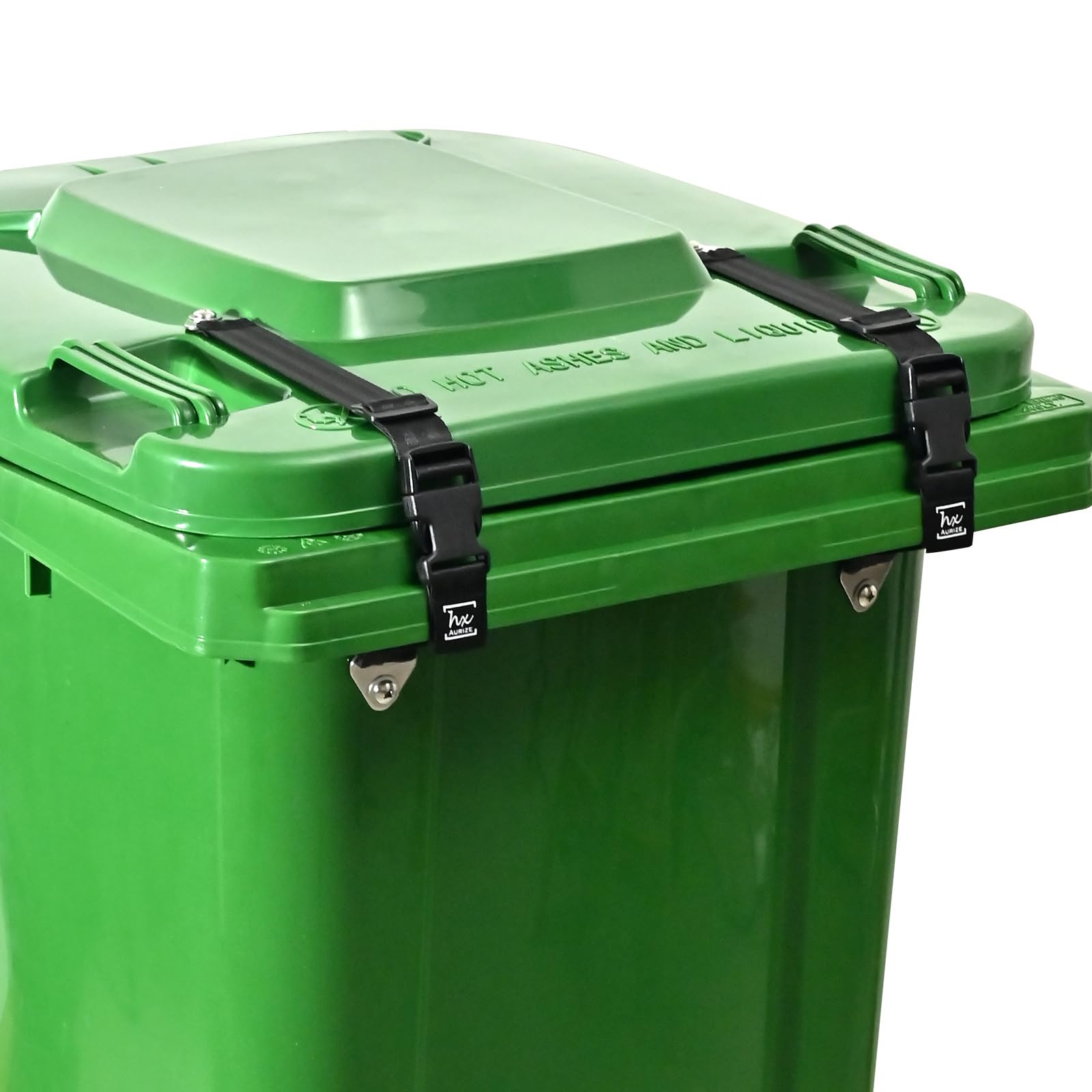 HX AURIZE Bear Proof Trash Can Lid Lock - Heavy Duty 2 Pack, Secure Outdoor Garbage Bin Locks for Camping, Hiking & Wildlife Areas - Black