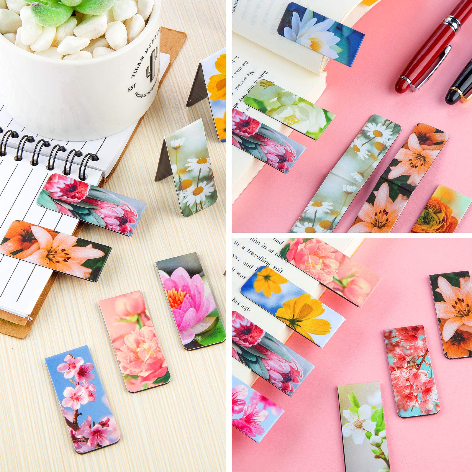 30 Pieces Floral Magnetic Bookmarks Set - Flower Magnetic Page Markers & Clips for Women, Kids, Students - Aesthetic Reading Accessories for School, Office, Book Lovers - Perfect Gift Idea for Readers & Bookworms (Flower Theme)
