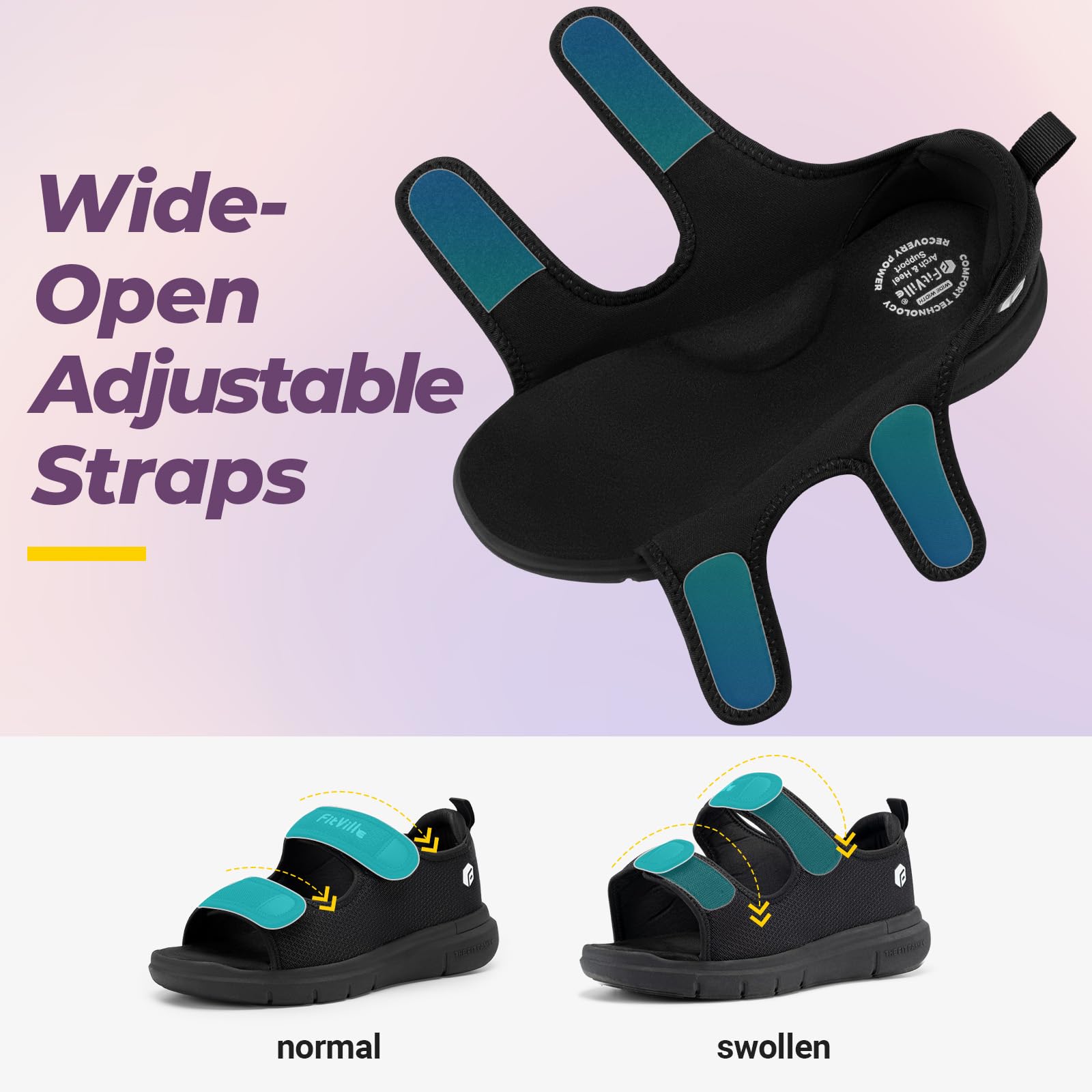 FitVille Women's Diabetic Sandals with Arch Support - Wide Width Adjustable Dual Strap Comfort Shoes for Swollen Feet | Perfect for Elderly, Plantar Fasciitis & Summer Walking
