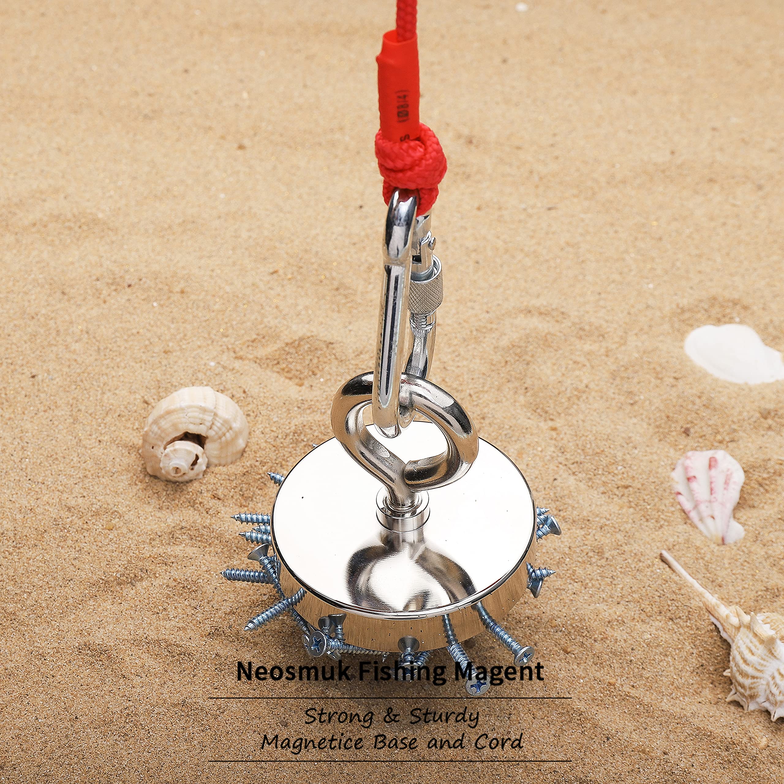 Neosmuk 800 lb+ Giant Rare Earth Fishing Magnet with Rope - 3 Inch Diameter Heavy Duty Neodymium Magnet for Retrieving Tools, Underwater Metal Detection & Scrap Collection (Perfect for Lakes, Rivers & DIY Projects)