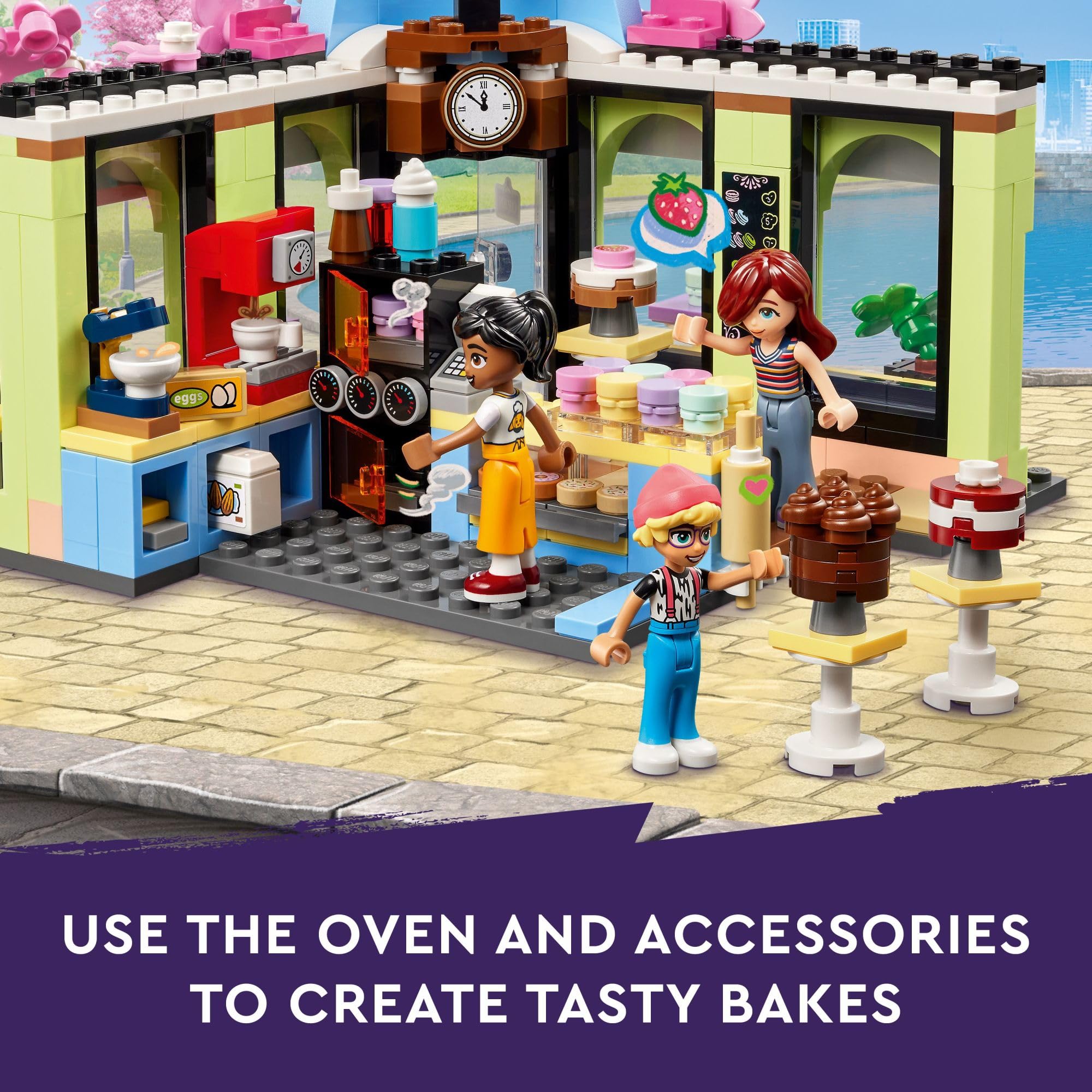 **LEGO Friends Heartlake City Café Shop Building Toy Set - Bakery Playset with 3 Mini Dolls & Dog Figure - Creative Gift for Kids Ages 6+ (Model 42618) - Perfect for Birthday, Pretend Play & STEM Learning**
