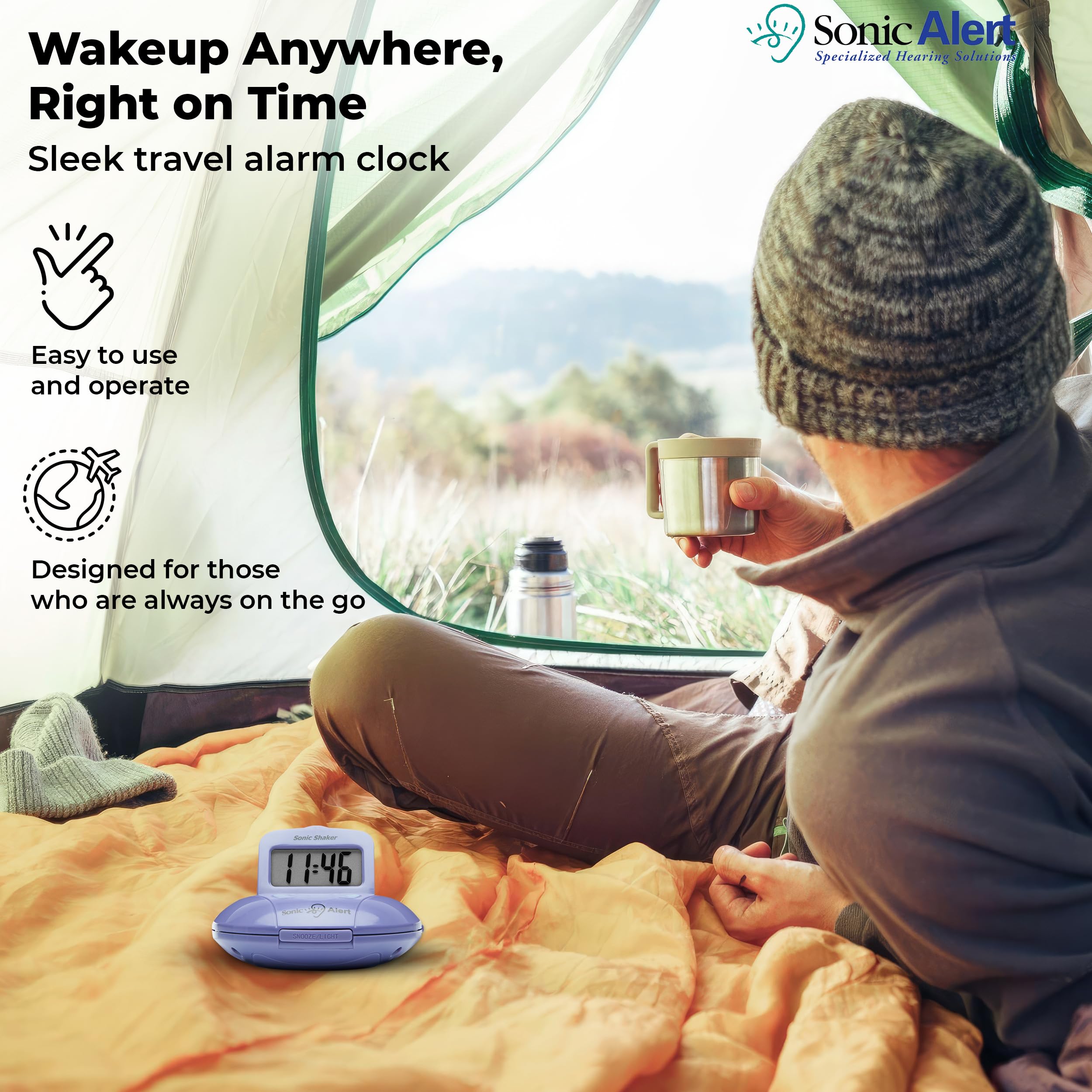 **Sonic Alert Digital Alarm Clock for Heavy Sleepers - Vibrating Travel Alarm Clock with Bed Shaker & Pillow Vibration - Battery Operated Small Digital Clock - Perfect for Travel, Home, and Office Use**