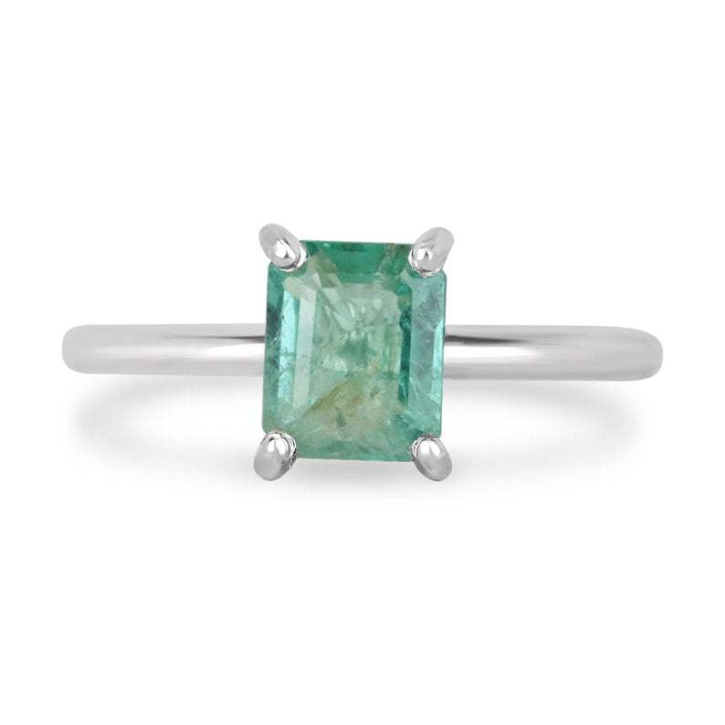 1.45ct Emerald Cut Solitaire Ring in Sterling Silver - Minimalist 4 Prong Engagement Ring for Women, Wedding Band, Anniversary Gift
