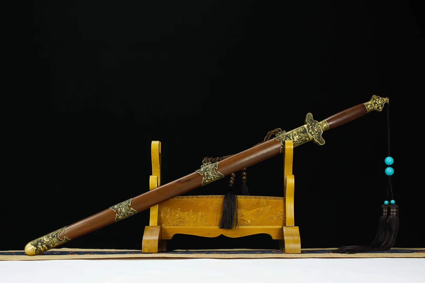 Hand-Forged Damascus Steel Peony Sword - Chinese Style Gift with Brass Fittings & Rosewood Handle (Full Tang) - Perfect for Martial Arts, Home Decor, and Collector's Display