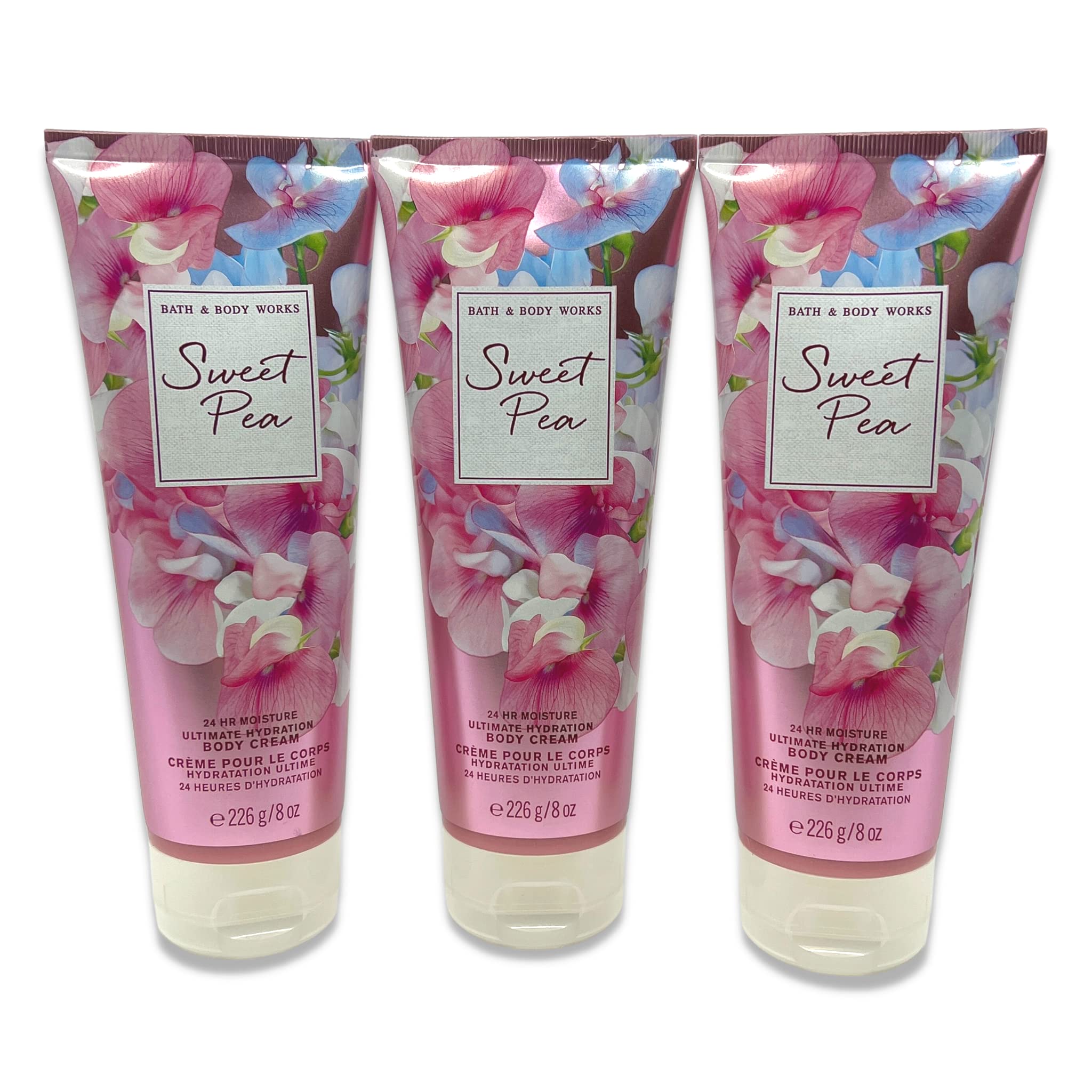 Bath & Body Works Sweet Pea Body Cream - Ultra Moisturizing & Nourishing 8oz Lotion (3-Pack) - Perfect for Dry Skin Care, Daily Hydration & Gift Sets