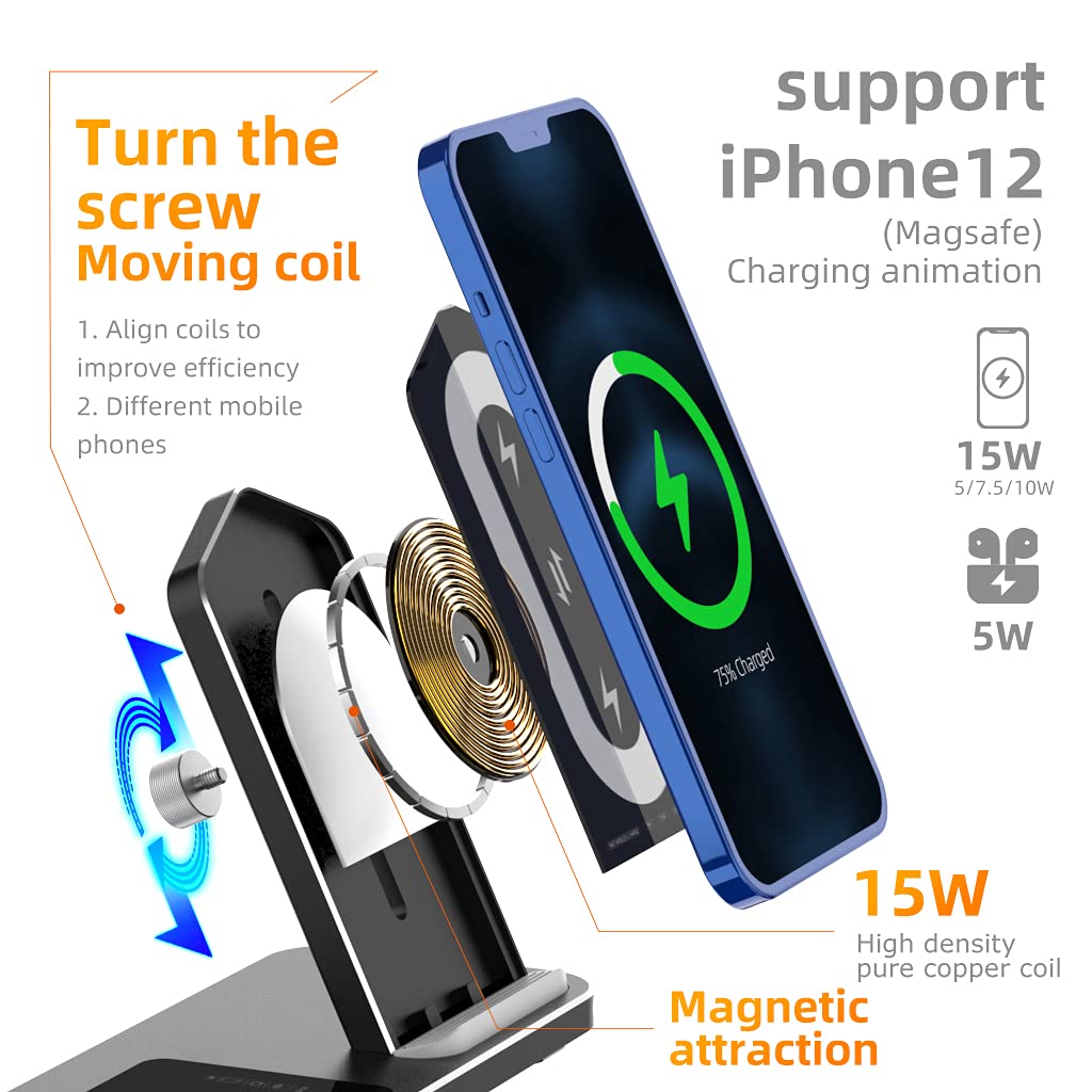 3-in-1 Fast Wireless Charging Station for iPhone Xs/Xs Max/XR/X/8/8Plus, iWatch Series 1-4 & AirPods 2 | Multi-Device Charging Stand | Home & Office Desk Organizer (Black)