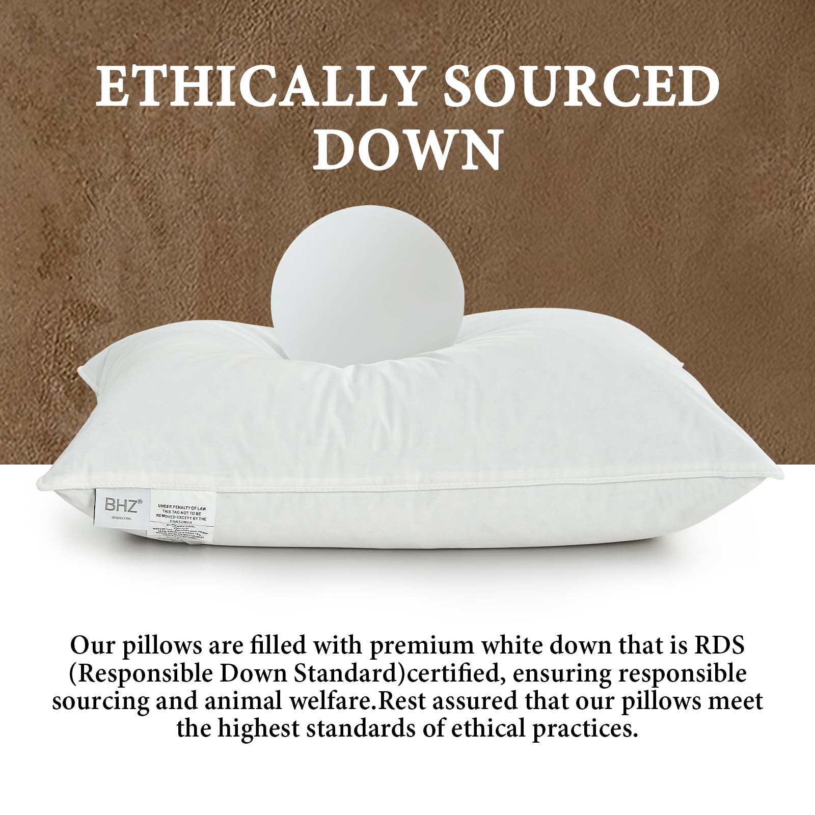 **BHZ Goose Down Feather Pillows Queen Size - Soft & Supportive Hotel Bed Pillows for Side & Back Sleepers - 1 Pack (20