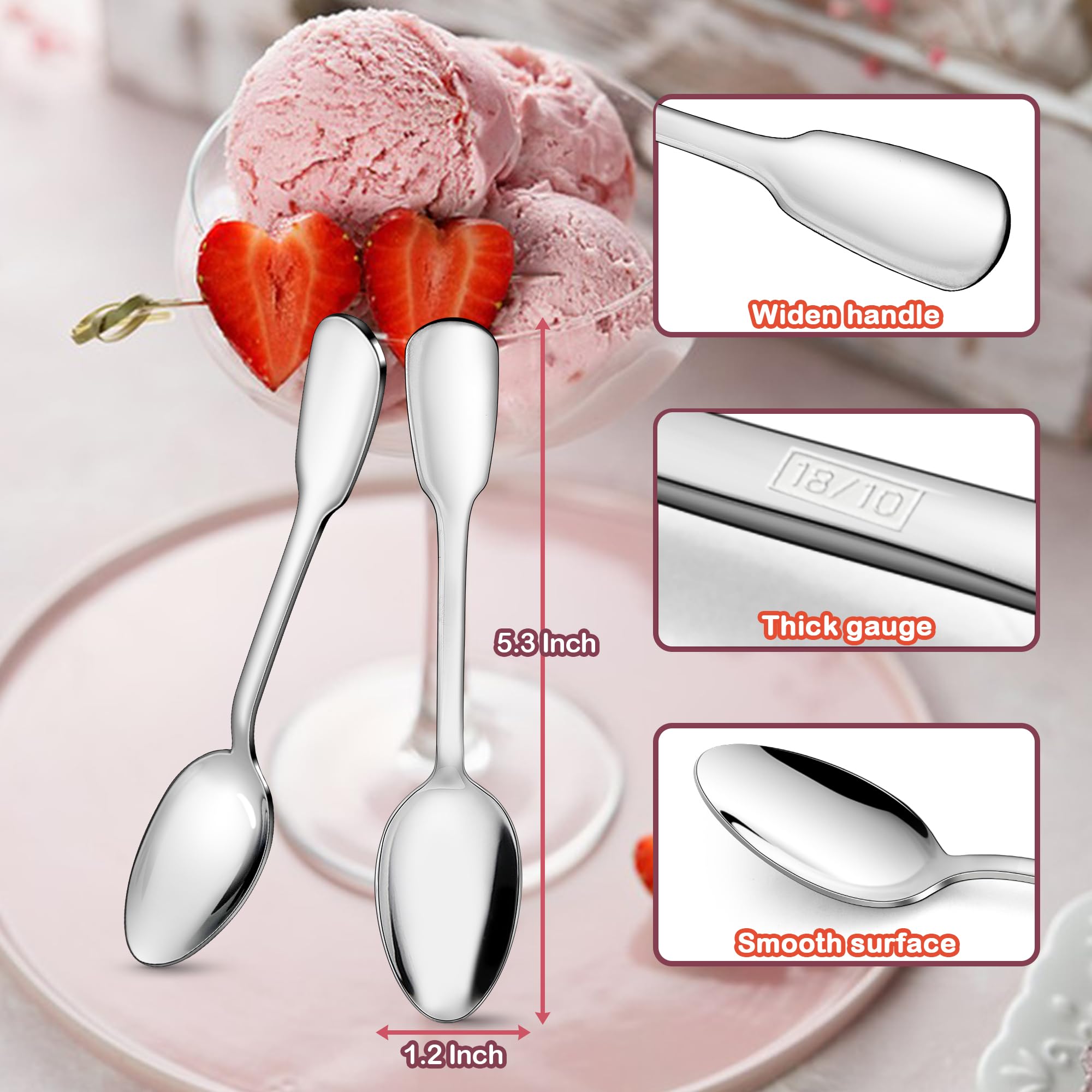 E-far 12-Piece Coffee Spoon Set - 5 Inch 18/10 Stainless Steel Small Spoons for Espresso, Tea, Dessert - Mirror Finish & Wide Handle - Dishwasher Safe - Perfect for Coffee Shops, Restaurants, and Home Use