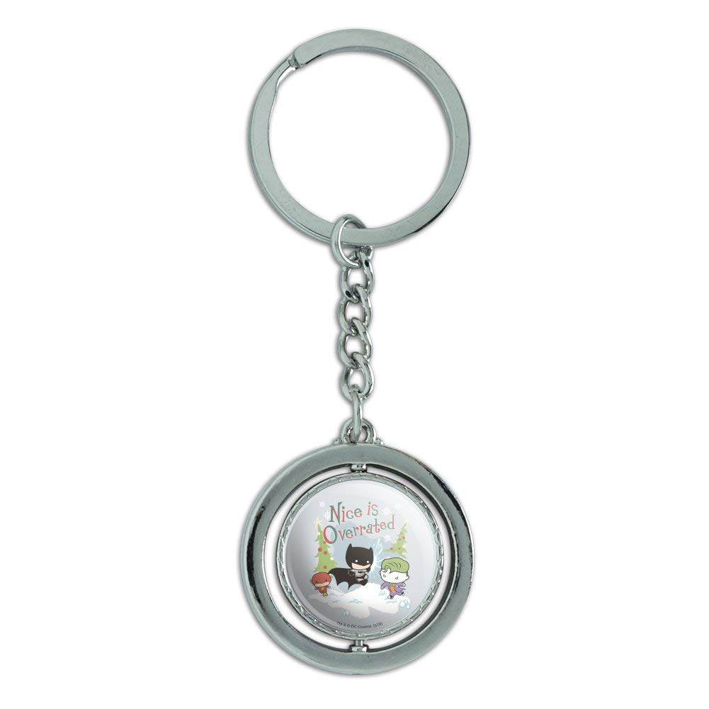 Batman Joker Nice is Overrated Spinning Keychain - Chrome Plated Metal Collectible - Perfect for Superhero Fans & Keychain Collectors - Great Gift for DC Comics Lovers