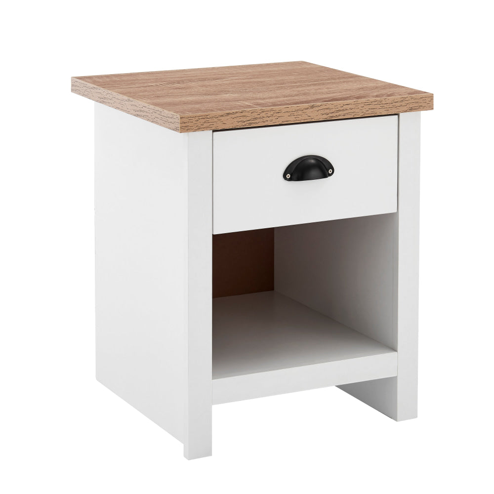 Modern Nightstand with Drawer - Oak & White Bedside Table for Lamps, Books & Essentials | Perfect for Bedrooms, Living Rooms & Home Offices