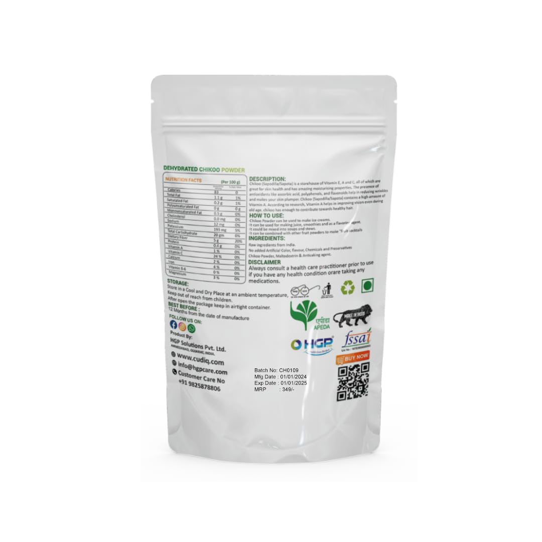 Organic Dehydrated Chikoo Powder 100g | Freeze-Dried Sapota Fruit Powder for Smoothies, Baking & Camping | Vegan, Gluten-Free Healthy Snack | Pantry Staple & Survival Food | Perfect for Travel, Hiking & Emergency Preparedness