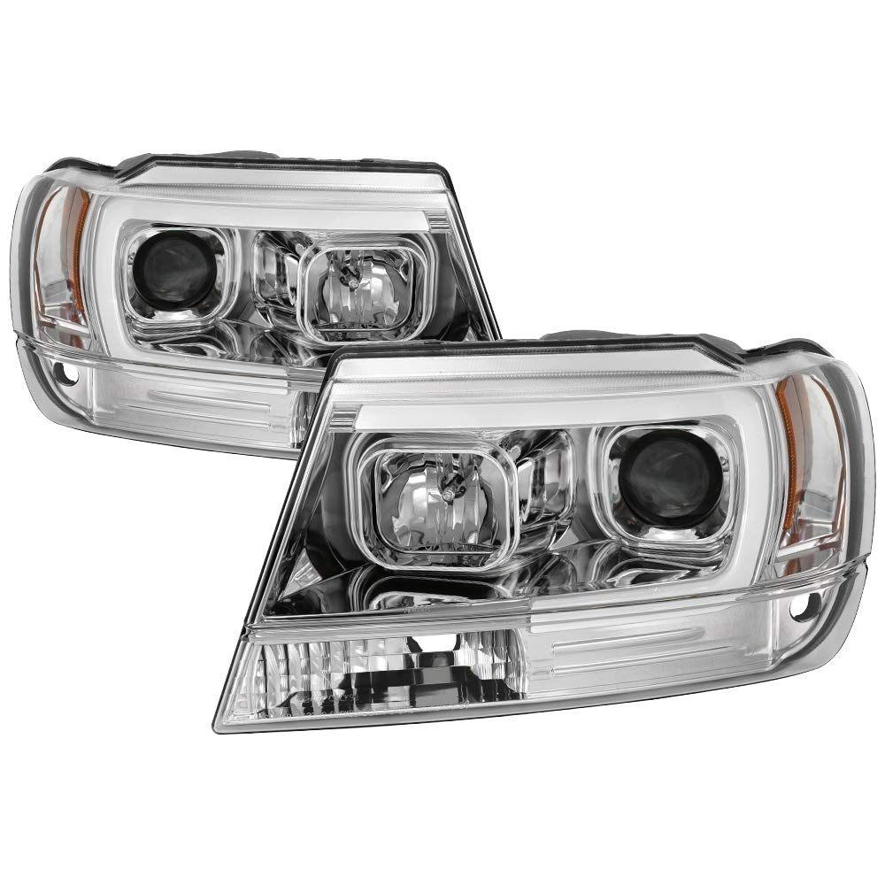 99-04 Jeep Grand Cherokee LED DRL Tube Headlights - Chrome/Clear Lens for Enhanced Visibility & Style | Perfect for Off-Roading & Night Driving