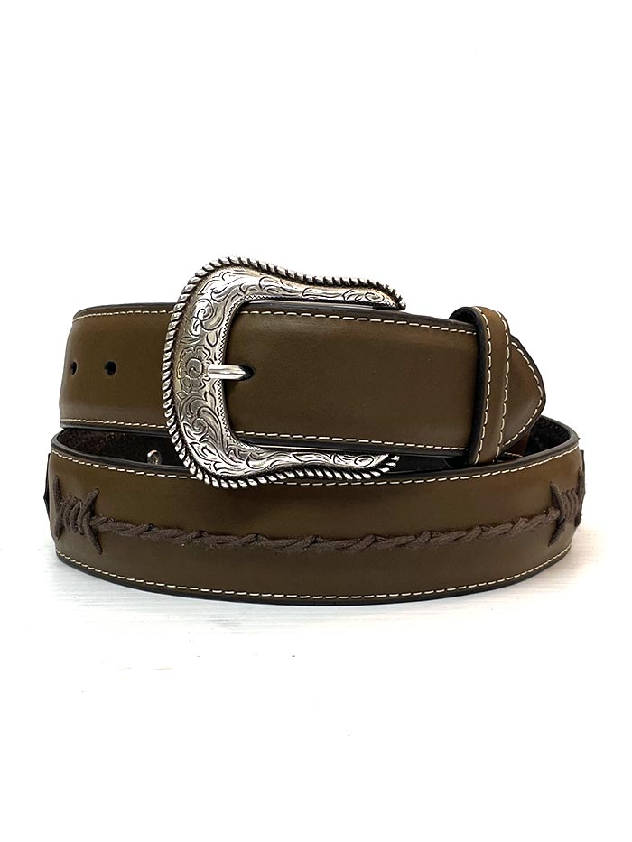 Nocona Men's Barbed Wire Concho Western Leather Belt - Genuine Brown Leather Cowboy Belt for Men | Perfect for Rodeo, Ranch Work & Western Fashion Outfits