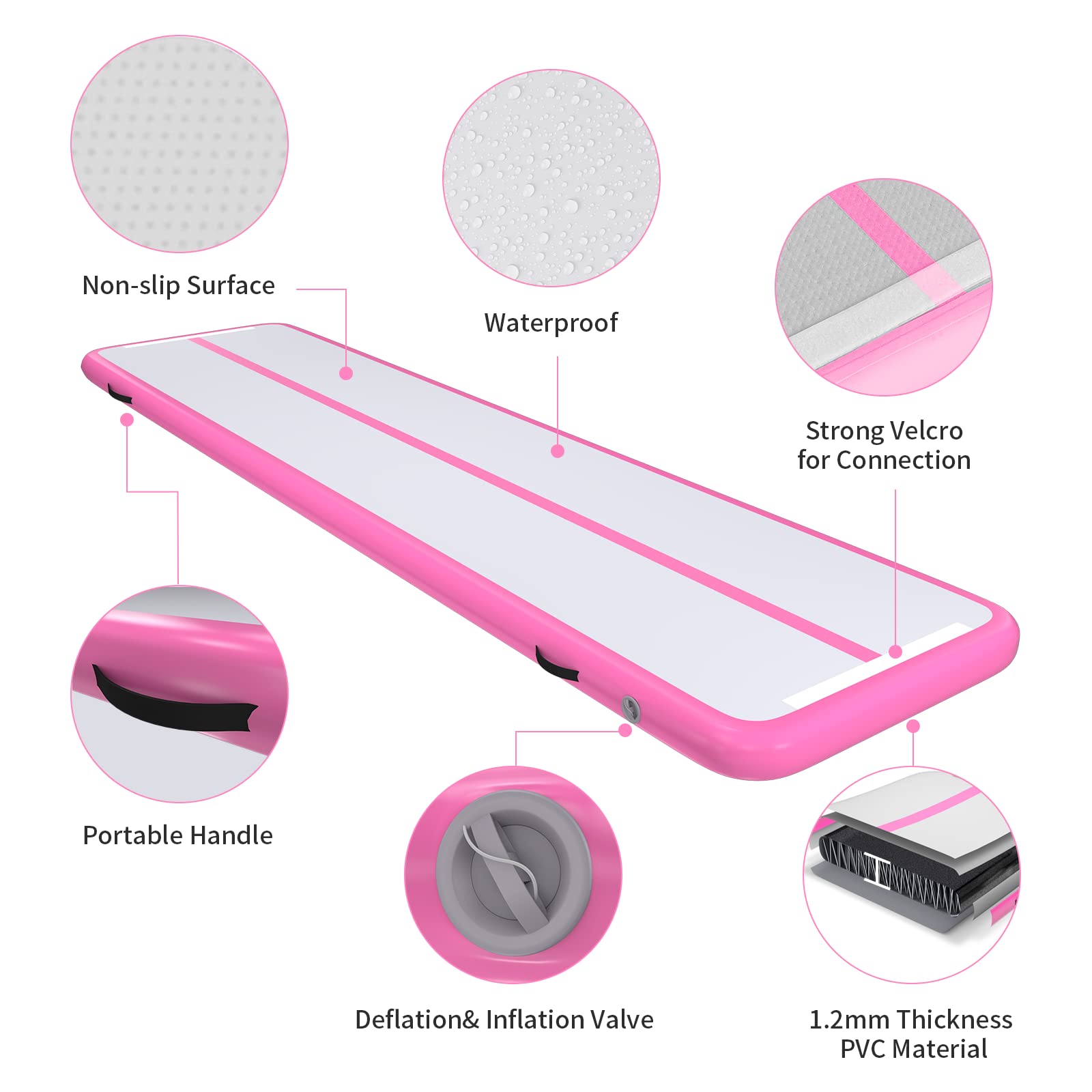 10ft 13ft 16ft 20ft Inflatable Air Gymnastics Mat - Pink & Purple Tumbling Mats with Electric Pump | 4 Inch Thick for Home Gym, Yoga, Training, Outdoor & Water Activities | Perfect for Kids Play, Gymnastics Practice & Backyard Fun