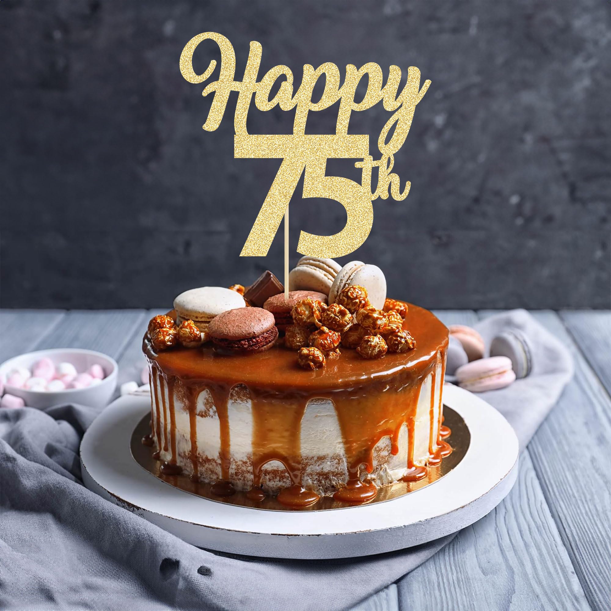 3Pcs Gold Glitter 75th Birthday Cake Topper Decorations - Happy 75th Cake Picks for Anniversary & Wedding Parties | Perfect for 75 Years Old Celebrations, Retirement Parties & Milestone Events
