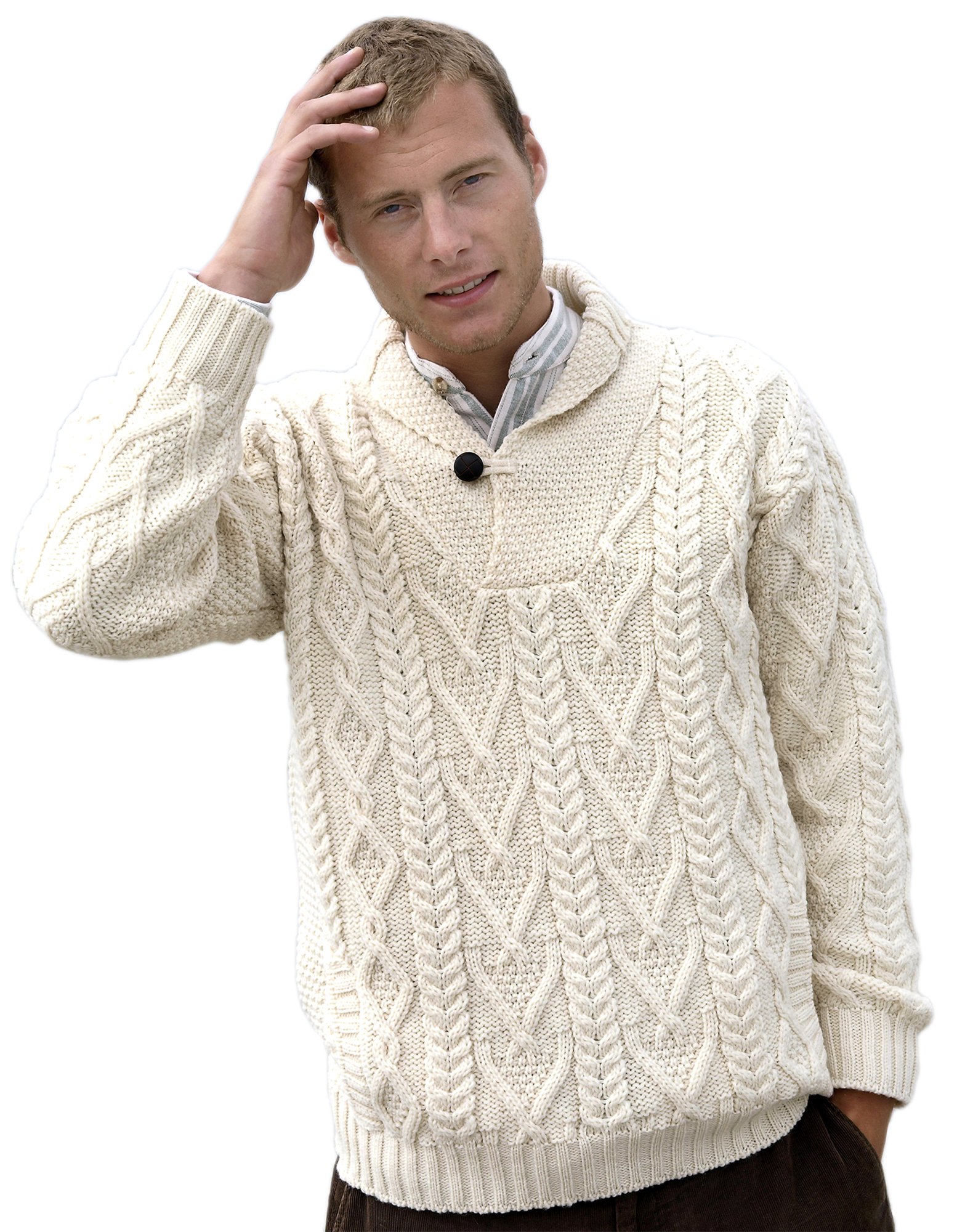 Premium Merino Wool Irish Fisherman Rib Sweater with Leather Patches - Warm Winter Knit Pullover for Men & Women - Perfect for Outdoor Adventures, Casual Wear & Holiday Gifts