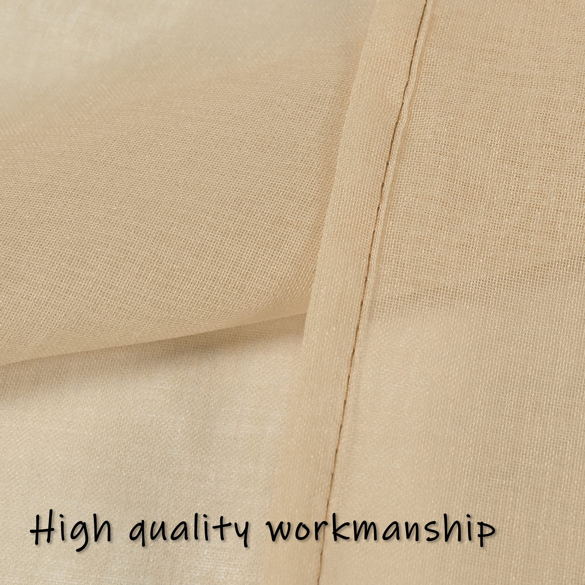 Dualife Taupe Sheer Curtains 36 Inch Length - 2 Panels Rod Pocket Semi-Sheer Kitchen Curtains, Light Brown Faux Linen Window Treatment for Privacy & Sun Filtering (34x36 Inches) - Perfect for Kitchens, Bathrooms & Small Windows