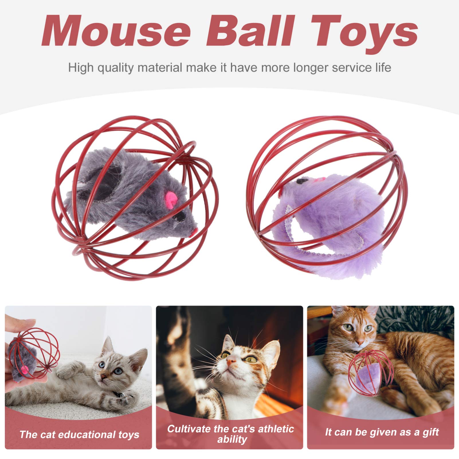 Balacoo 5Pcs Interactive Cat Toys - Caged Mouse Exercise Toys for Kittens, Teething Chew Toys for Puppies, Plush Rolling Ball Indoor Playthings for Cats | Fun Pet Toys for Exercise, Hunting & Mental Stimulation