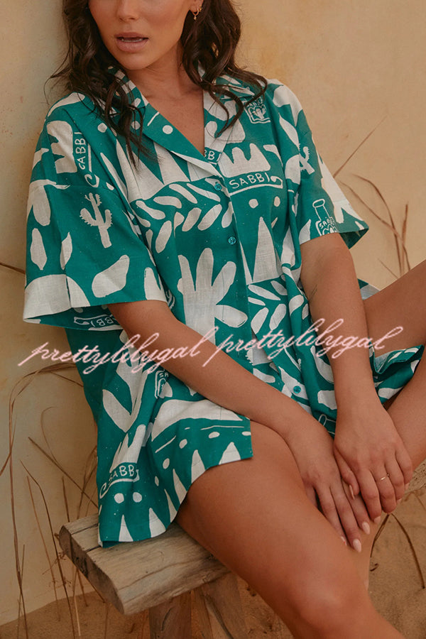 Stylish Summer Printed Loose Shirt & Elastic Waist Shorts Set for Women - Casual Outfit for Beach Vacation, Outdoor Activities and Daily Wear