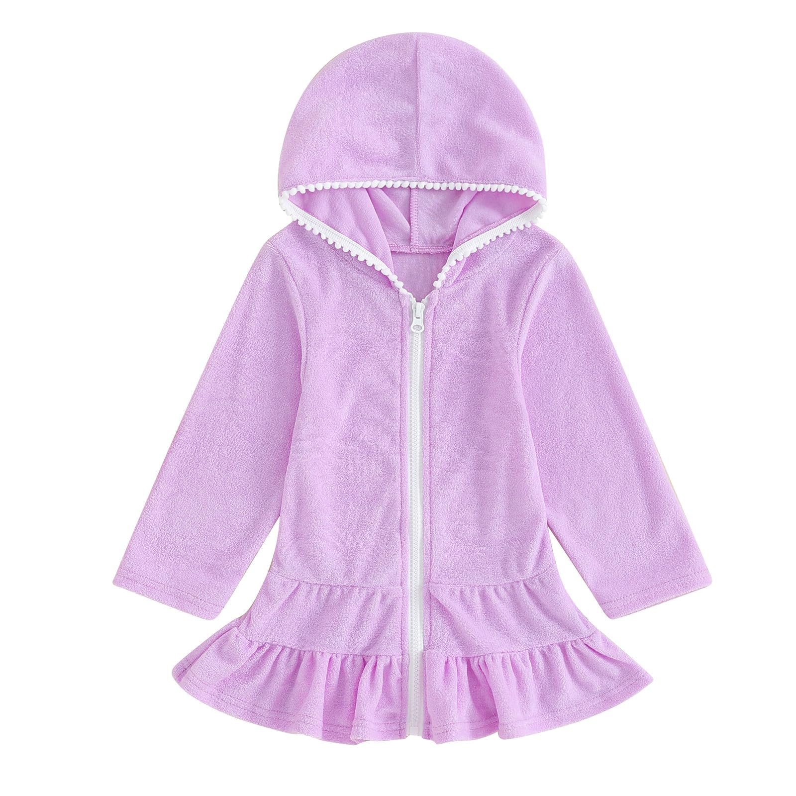 **Girls' Hooded Swim Cover Up Towel Robe - Zip Up Terry Cloth Bathing Suit Wrap for Toddler & Kids - Perfect for Pool, Beach & After Swim**