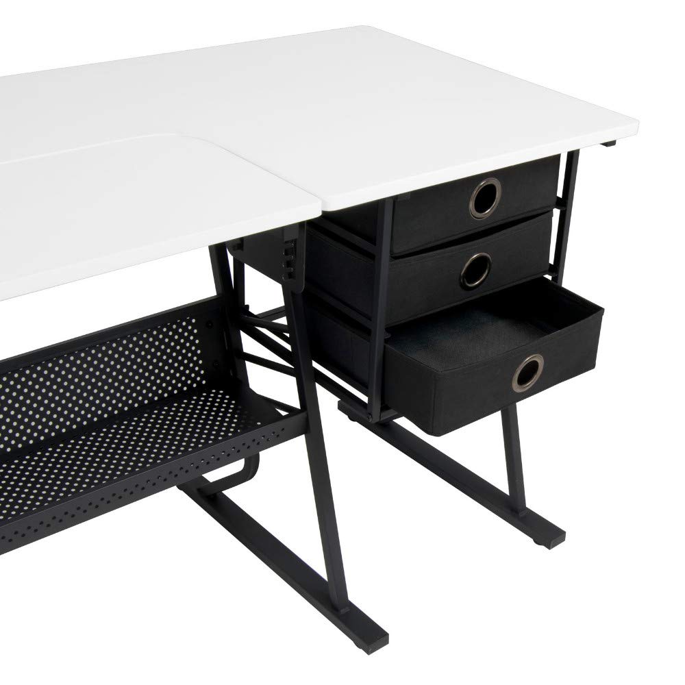 Eclipse Hobby Sewing & Craft Table - Sturdy Multi-Purpose Workstation with Drawers | Black/White Computer Desk for Sewing, Quilting, Crafting & Home Office Use