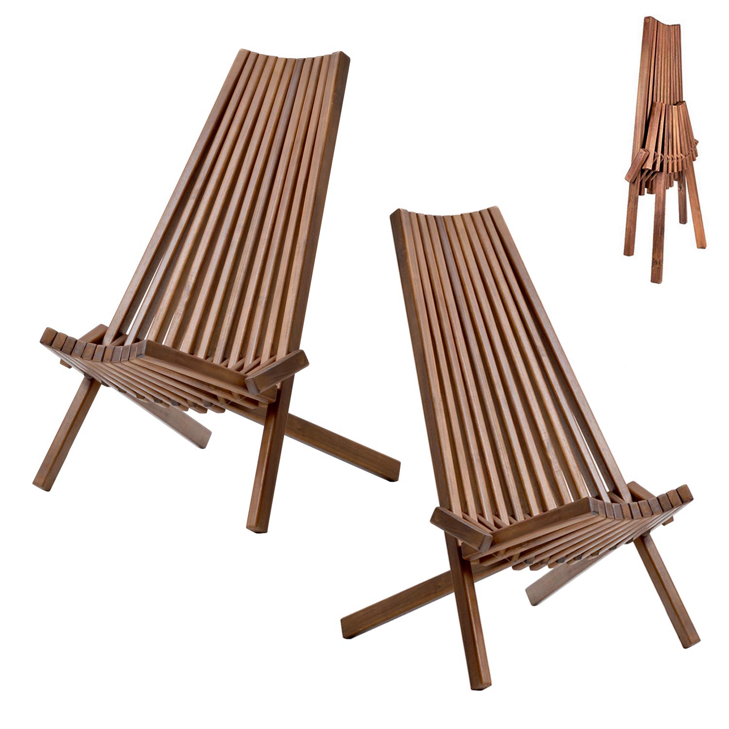Premium Acacia Wood Patio Lounge Chairs Set of 2 - Outdoor Garden Furniture for Lawn, Balcony, Poolside & Backyard Relaxation - Durable Low-Profile Design for Comfortable Sunbathing & Outdoor Lounging