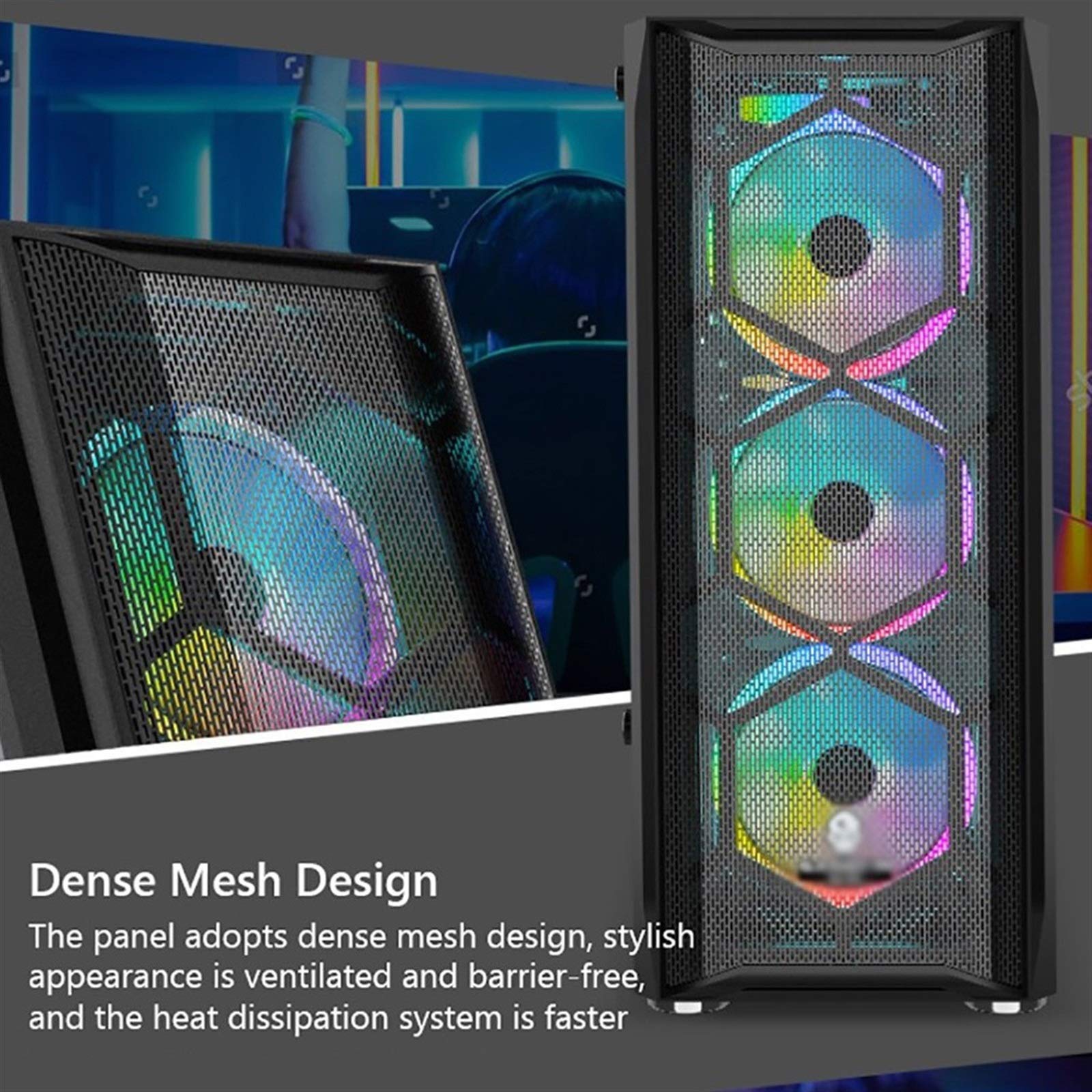 Mid Tower ATX Computer Case with Tempered Glass Panel, USB 3.0 Ports & 8 Fan Positions - Supports Water Cooling (4 Fans Included) - Perfect for Gaming PC Builds & Custom Desktop Setups