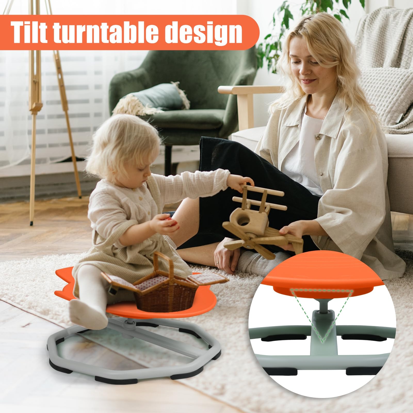 Best Spinning Chair for Kids - Sensory Swivel Chair for Body Coordination Training, Wobble & Spin Toy Seat (Orange) - Perfect for ADHD, Autism Therapy & Classroom Sensory Activities