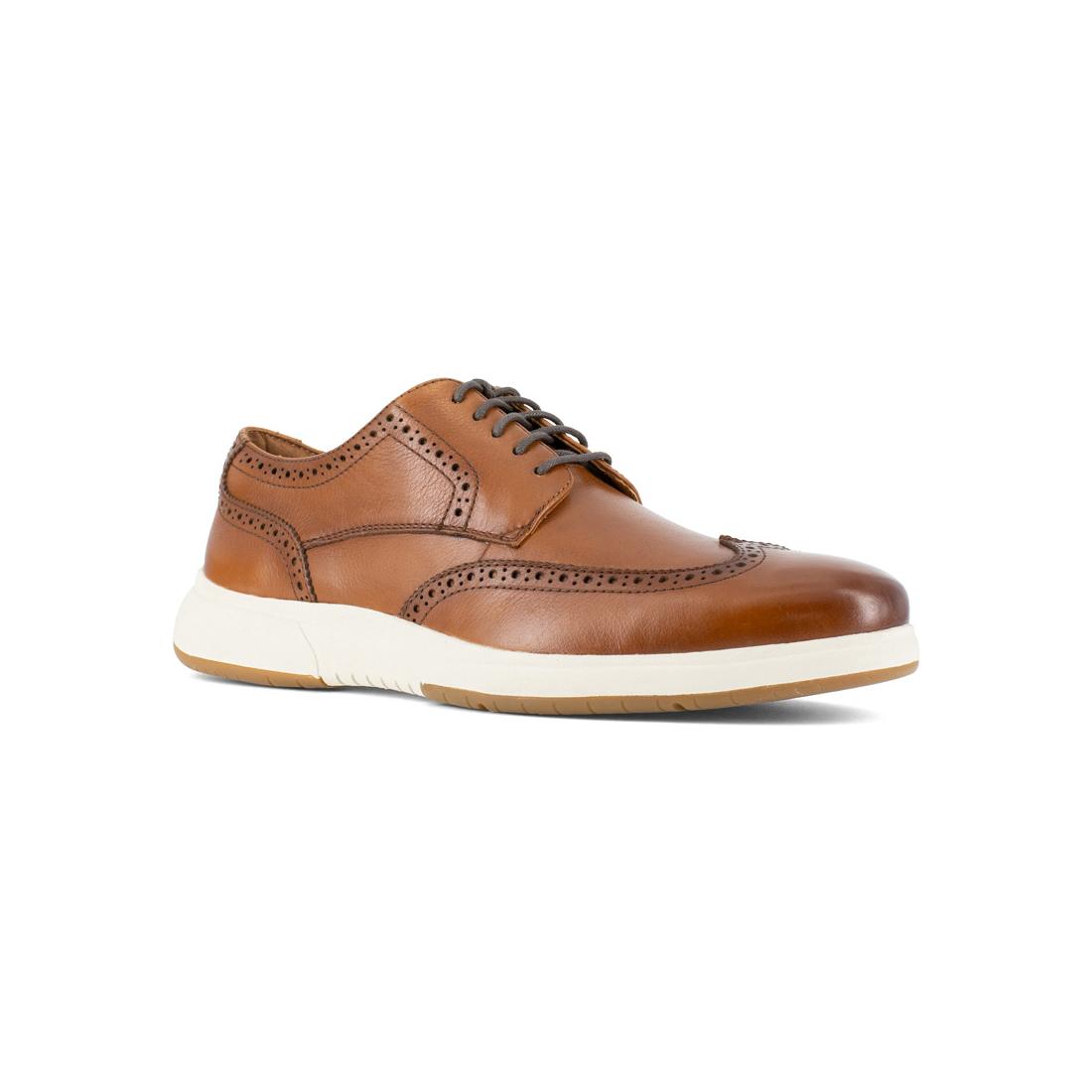 Flair Work Steel Toe Wingtip Oxford Work Shoes for Men - Comfortable & Durable Safety Shoes for Construction, Warehouse & Industrial Work - Cognac Brown Leather