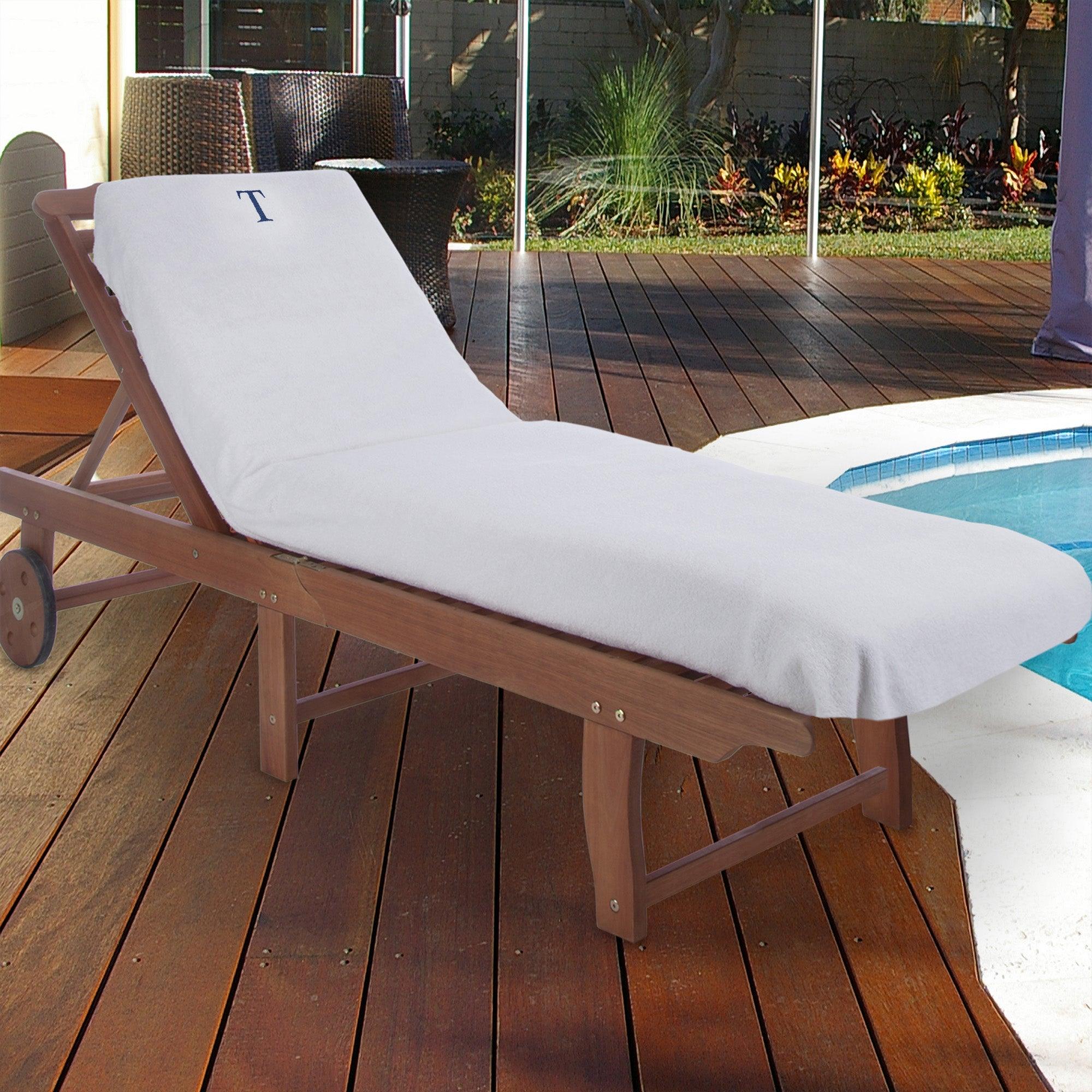 Custom Monogrammed Cotton Patio Chaise Lounge Chair Cover - Waterproof, UV-Resistant Outdoor Furniture Protector for Poolside, Deck, and Garden Use