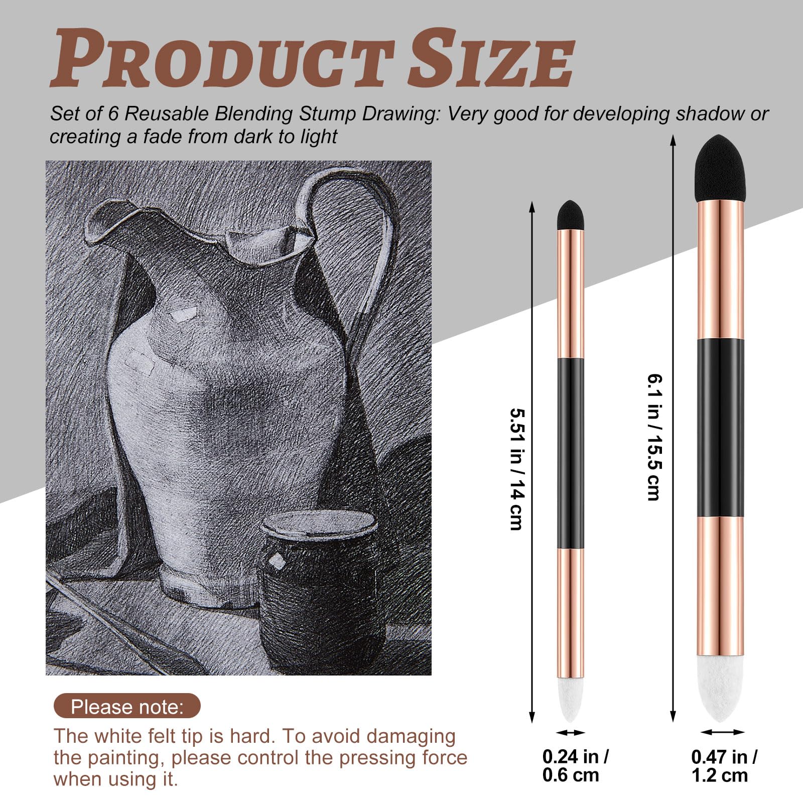6-Piece Double Headed Blending Sponge Pen Set - Washable Reusable Sketch Blending Stump for Drawing, Highlighting & Shadow Detail - Perfect for Artists, Students & School Art Projects
