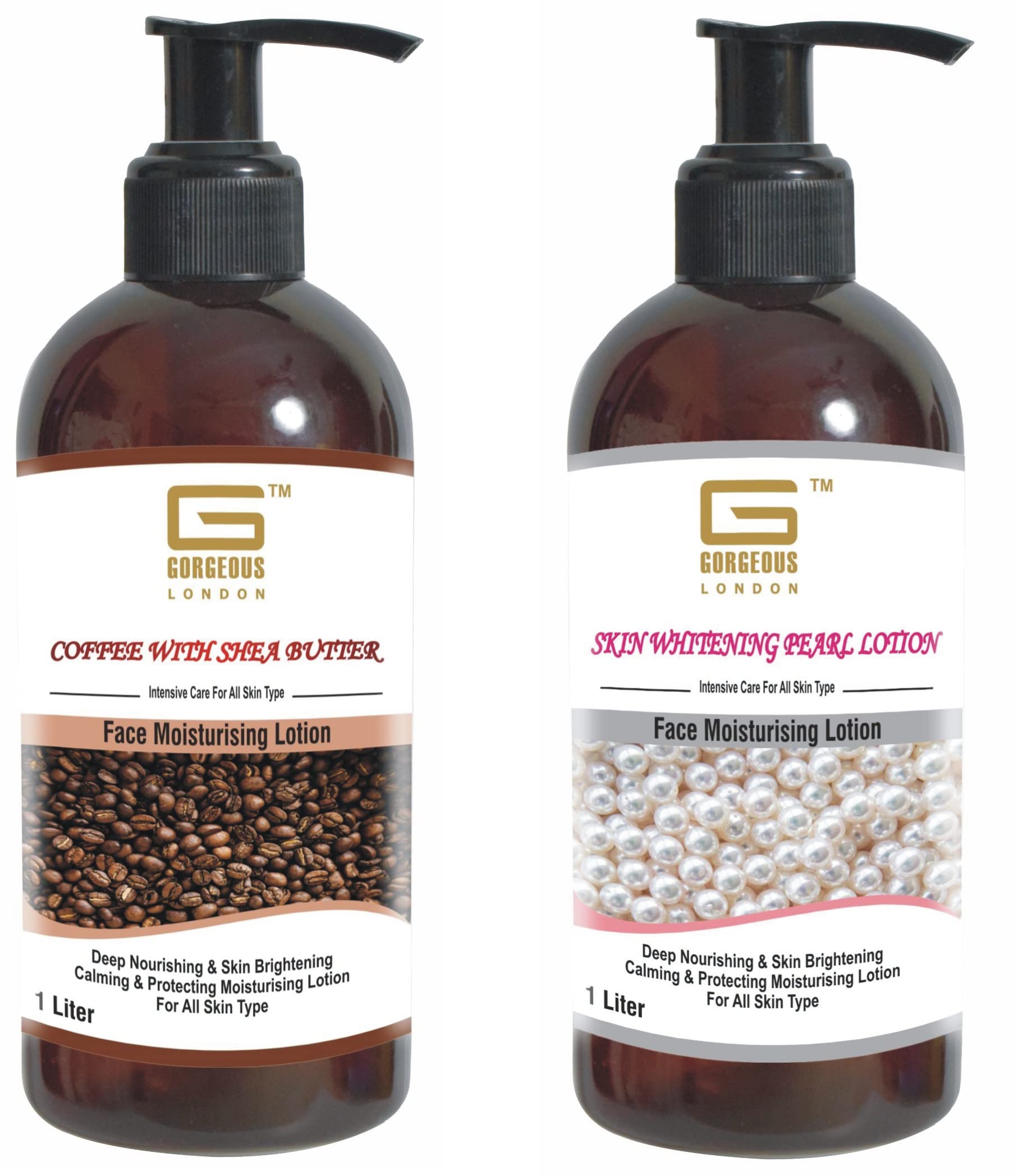 London Coffee & Shea Butter Face Moisturizer with Pearl Extract - Brightening & Hydrating Lotion (2-Pack, 1L Each) for Dry, Dull Skin - Day & Night Skincare Routine