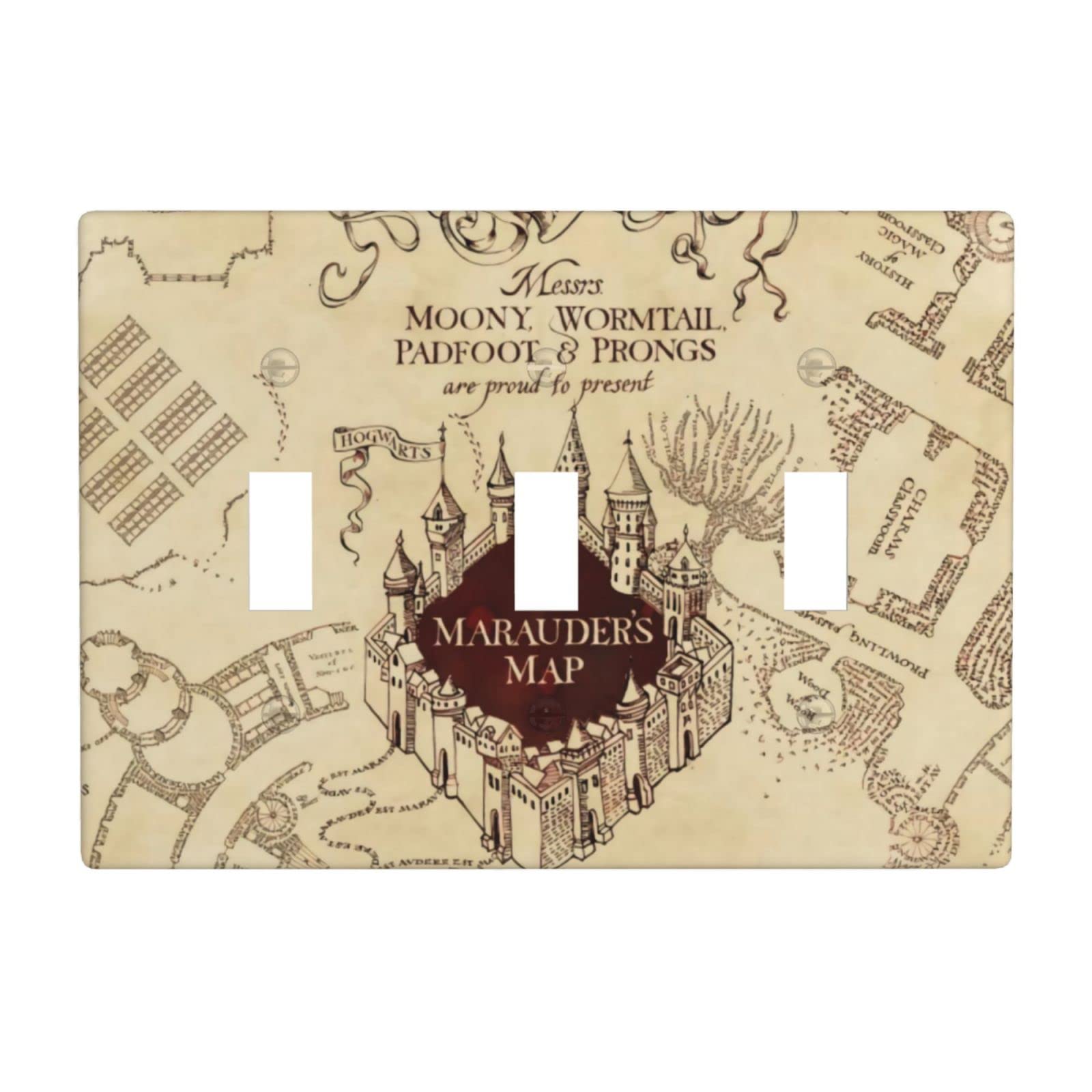 LTLCLZ Harry Potter Magic Map Light Switch Plate Cover - Decorative Triple Toggle Wall Plate for Kids Bedroom, Bathroom & Home Decor - White (254536525) - Perfect for Nursery, Playroom & Themed Room Decorations