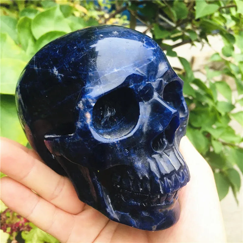 1.1kg Natural Sodalite Quartz Crystal Skull - Hand Carved Hollow Healing Stone for Meditation, Reiki & Spiritual Decor