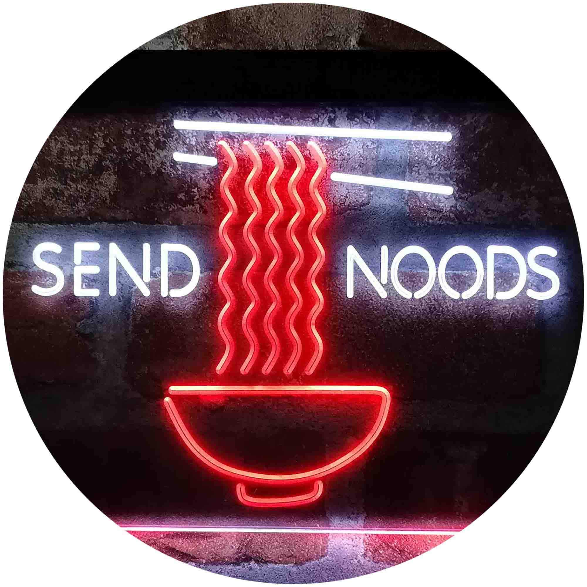 ADVPRO Humorous 'Send Noods' LED Neon Sign - Dual Color White & Red (24x16 Inches) - Funny Home Decor for Bedroom, Bar, or Office
