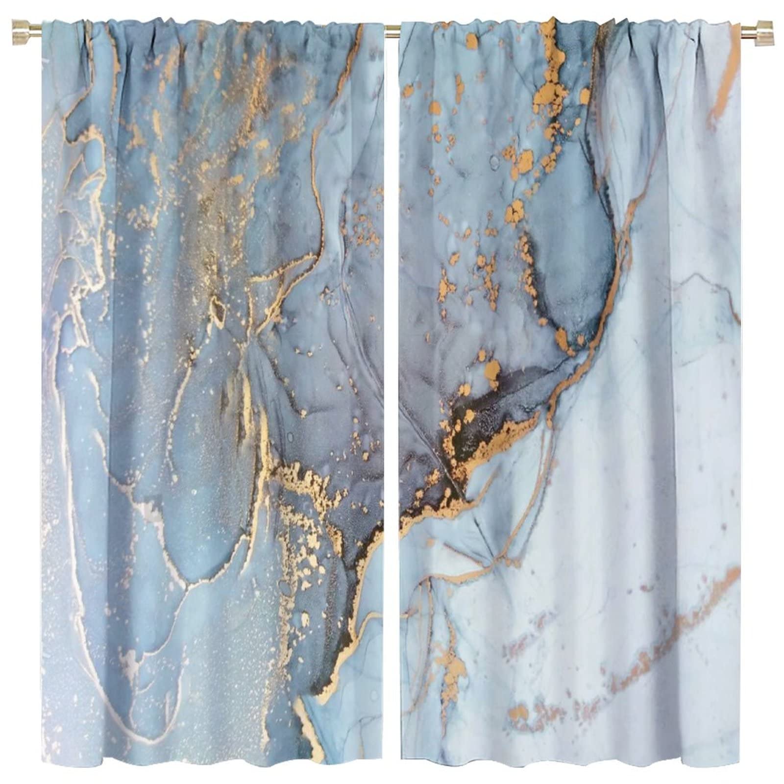 Blue and Crimson Spray Ice Print Marble Curtains for Girls & Boys - 63x63 Inch Window Drapes, Sun Shade Decor for Living Room & Bedroom - Perfect for Kids' Rooms, Nursery, and Home Theater Blackout