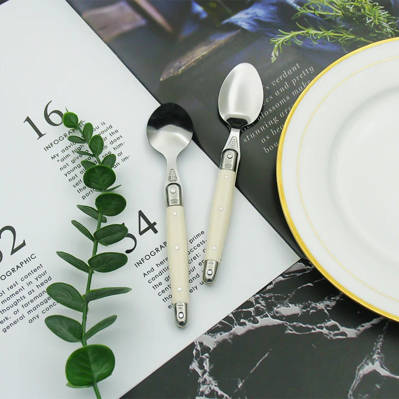 Premium Ivory Laguiole Flatware Cutlery Set - 12-Piece Stainless Steel Knife Fork Spoon Set for Fine Dining, Wedding Gifts & Elegant Table Settings