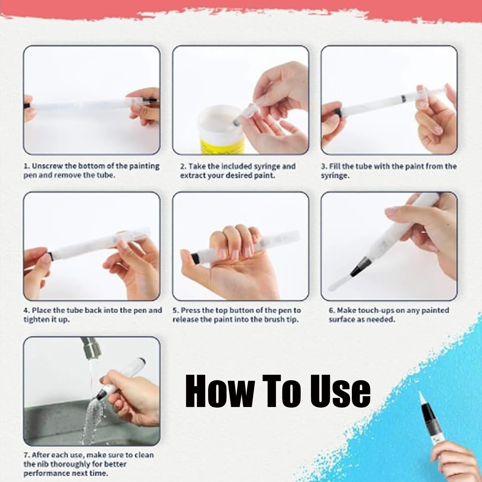 Fillable Touch Up Paint Pen Brush - 6ml Refillable Paint Pen for Walls, Cars & Furniture - Perfect for DIY Home Repairs, Auto Scratch Fixes & Small Touch Ups (5-Pack)