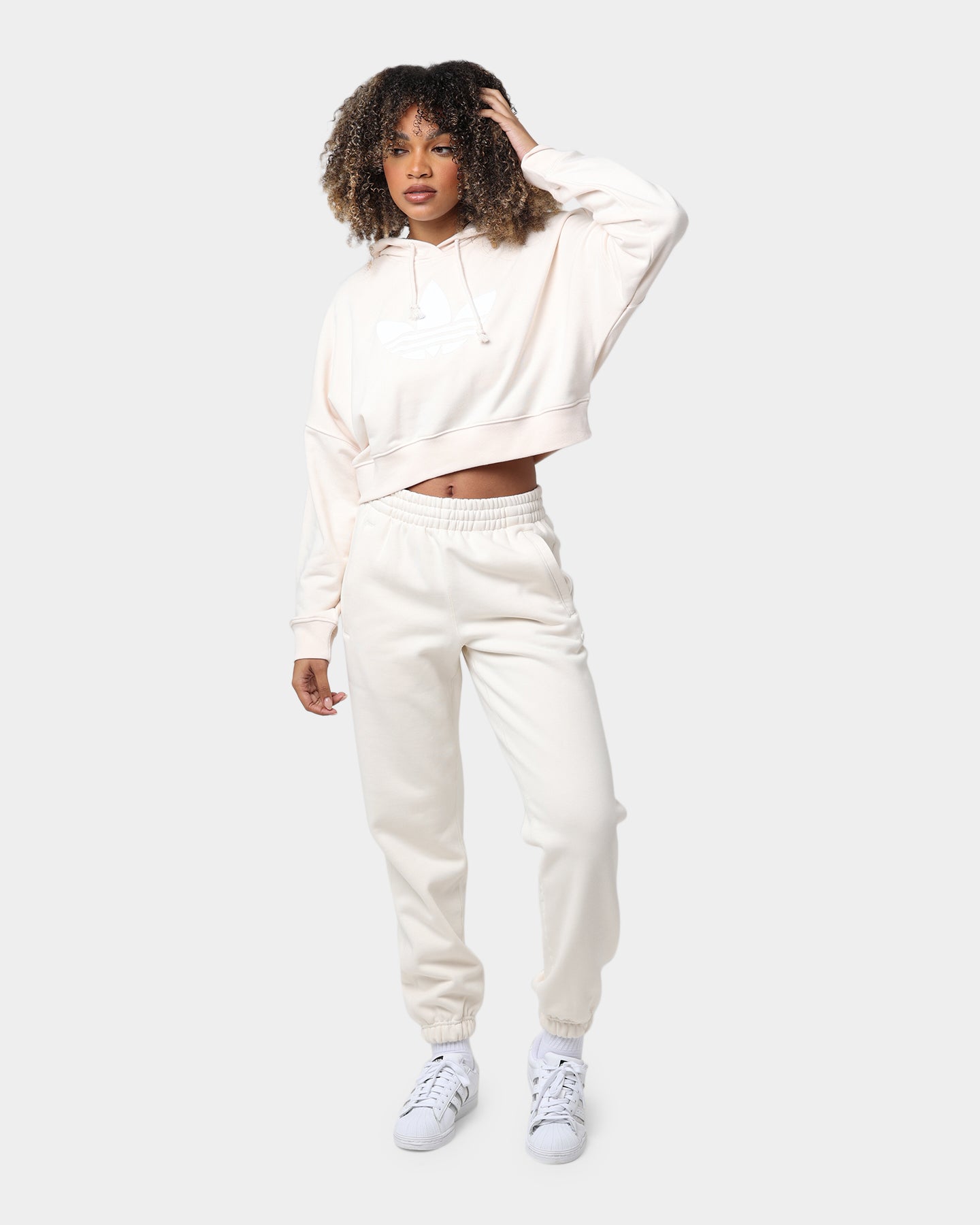Adidas Women's Cropped Hoodie - Wonder White | Soft Fleece Pullover for Running, Yoga & Casual Wear