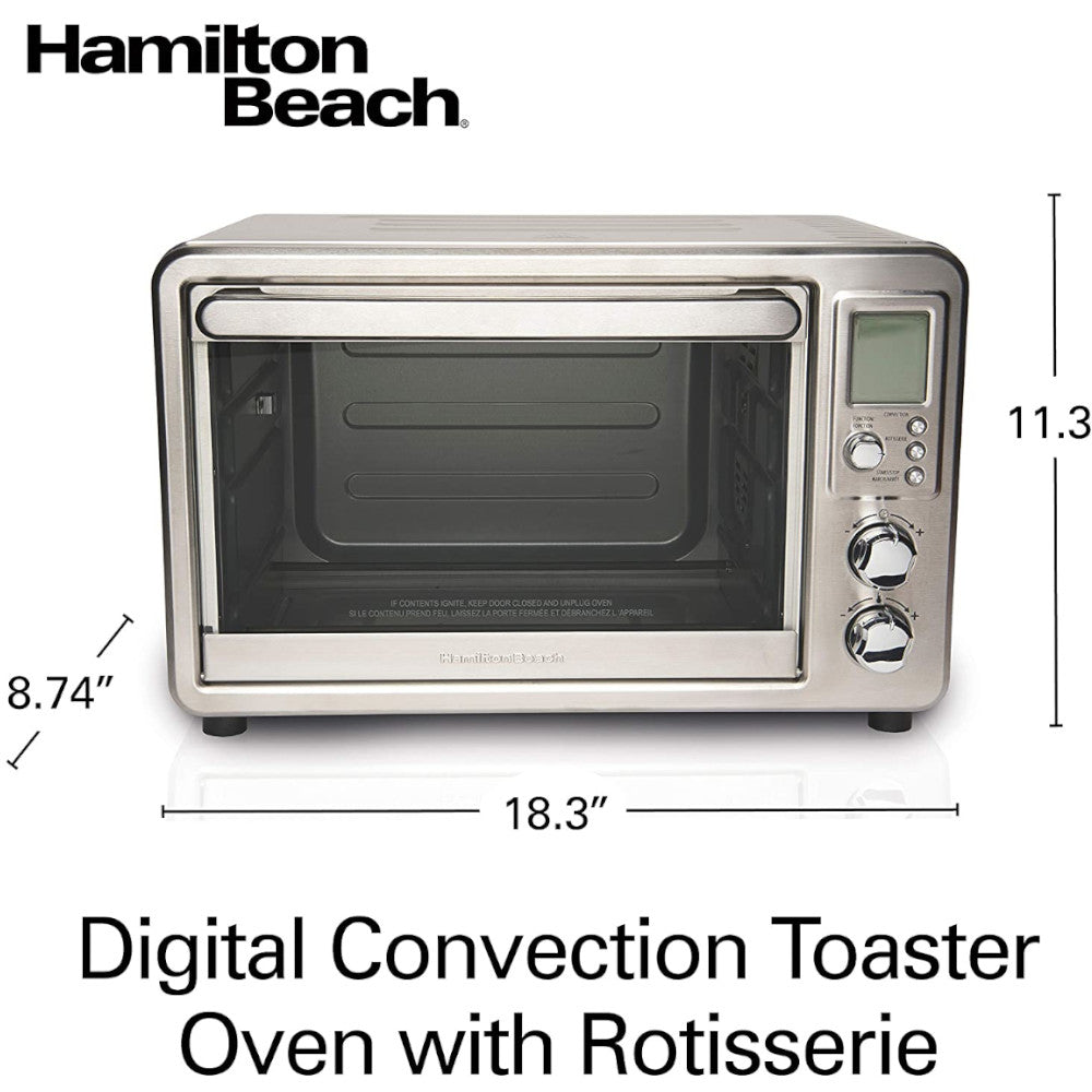 Refurbished Hamilton Beach 31190C Stainless Steel Digital Convection Toaster Oven with Full Warranty | Countertop Baking, Broiling & Toasting for Kitchen