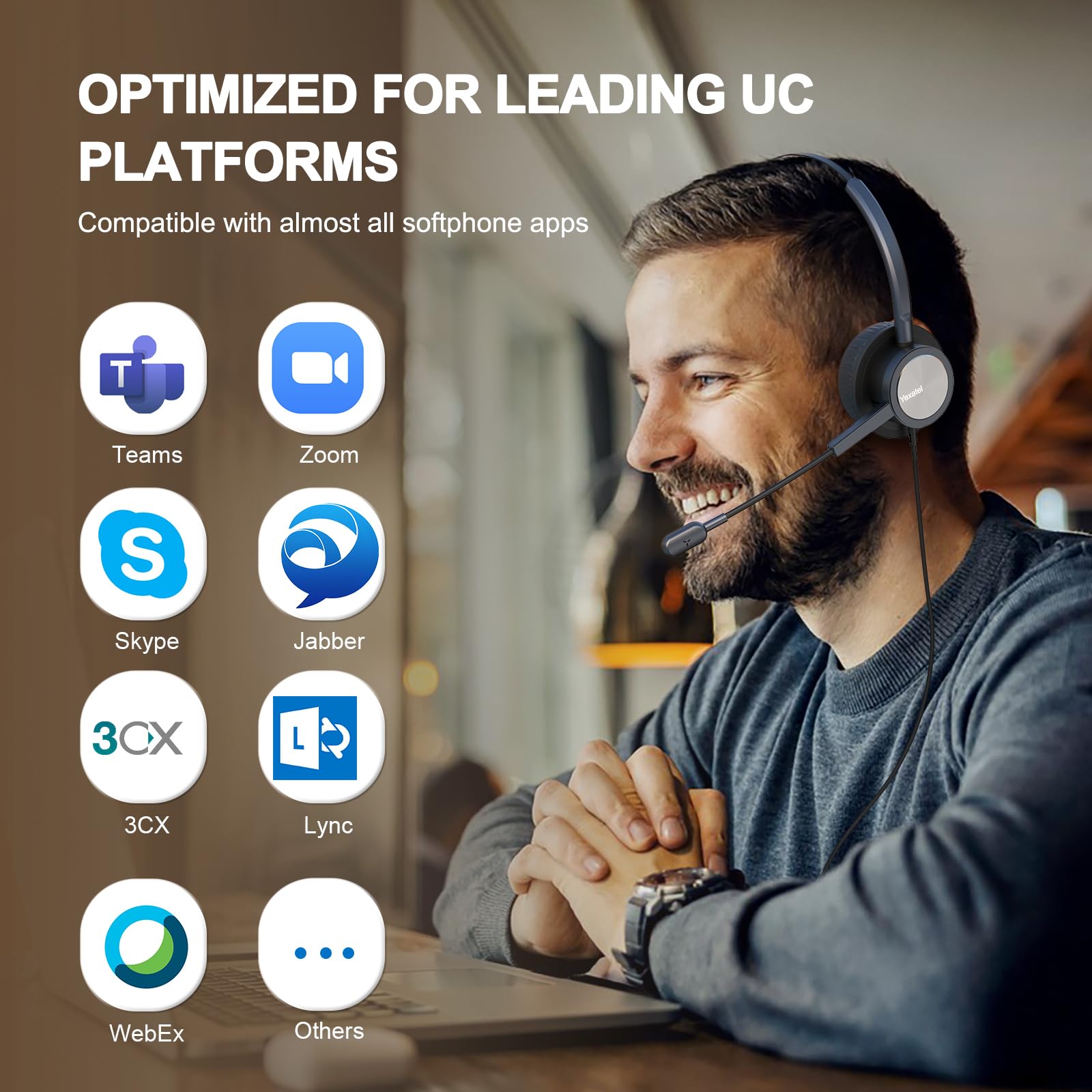 Single Ear USB Headset for PC - Lightweight Office Headset with Noise Cancelling Mic & Mute Button | Compatible with Teams, 3CX, Zoom | Perfect for Call Centers, Remote Work & Home Office (Y809BUC, Blue) | Ideal for Long Work Hours & Online Meetings