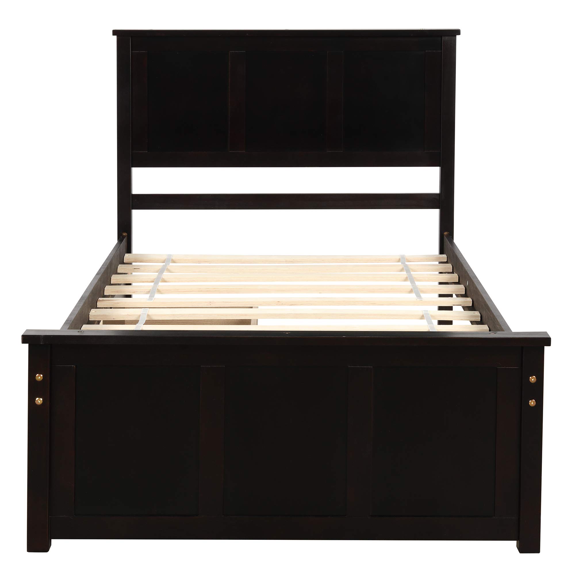 MERITLINE Twin Bed Frame with Headboard & Storage Drawers - Solid Wood Platform Bed for Kids & Teens - Twin Size Bed with Under Bed Storage - Perfect for Small Bedrooms, Dorm Rooms & Guest Rooms (Espresso Finish)