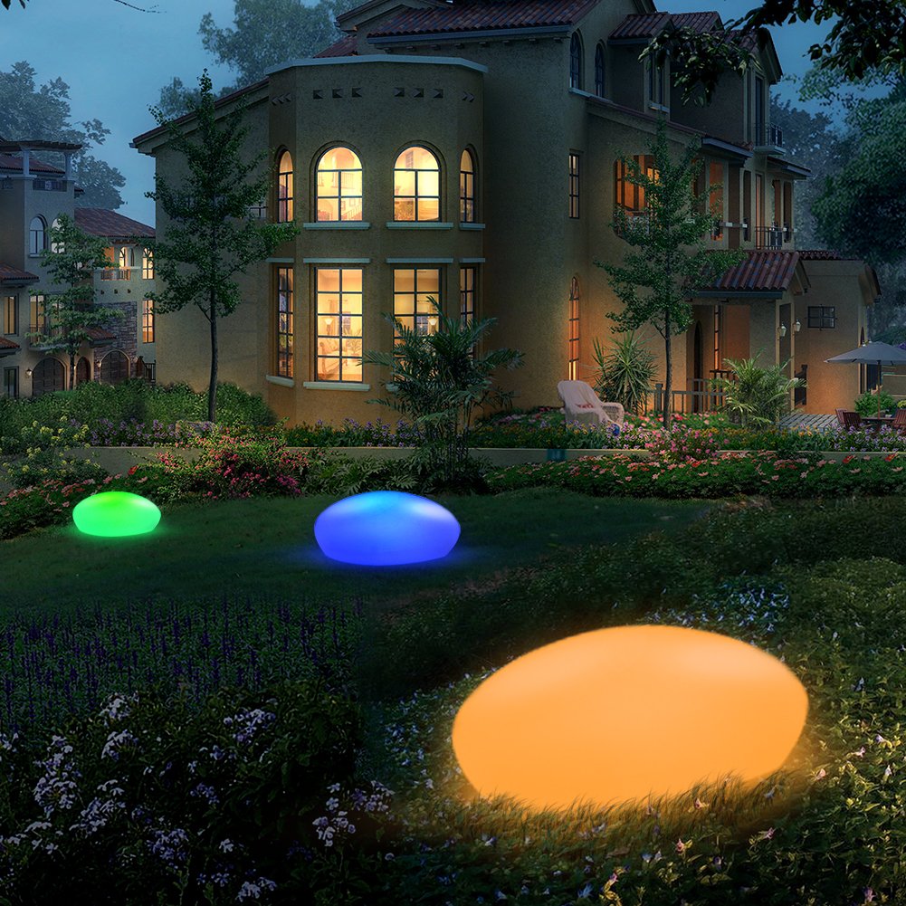 Blibly Solar Garden Lights Outdoor - Waterproof Cobblestone Shape LED Landscape Lighting with White & RGB Color Changing for Lawn, Patio, Pathway | Perfect for Backyard, Garden Decor, Walkway Illumination at Night