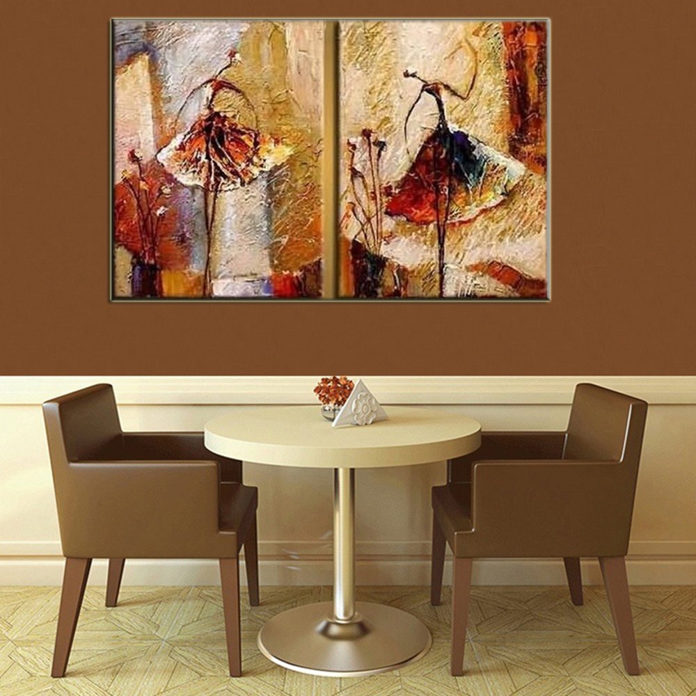 Osm Art Modern Hand Painted Abstract Oil Paintings on Canvas - Ballet Dancers Wall Art Set of 2, Unframed Contemporary Home Decor for Living Room, Bedroom & Office