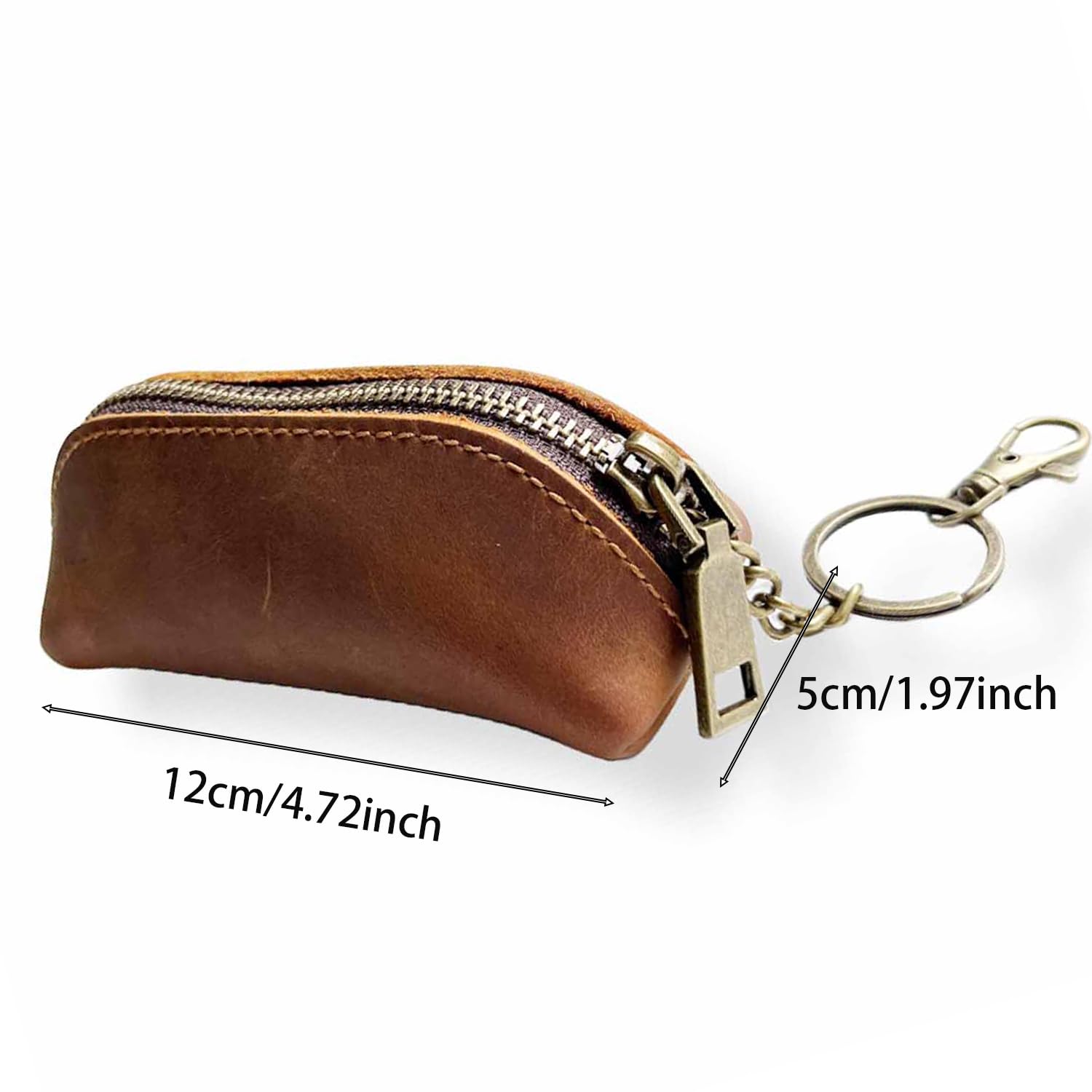 Genuine Leather Coin Purse with Metal Hook & Key Ring - Zipper Coin Wallet for Men & Women - Compact Keychain Holder for Cash, Cards & Keys (Brown) - Perfect for Travel, Daily Use & Gift Giving