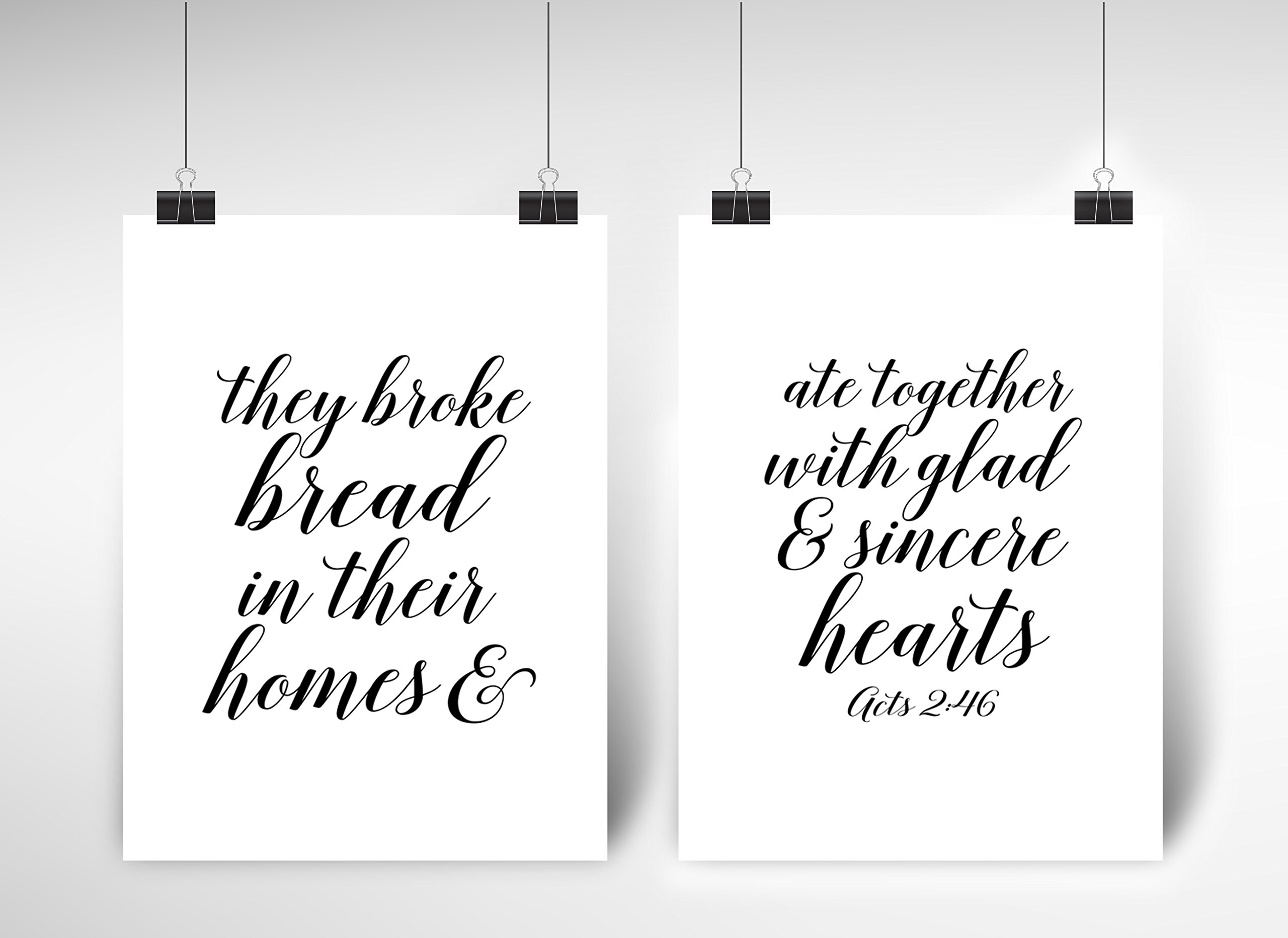 Acts 2:46 Bible Verse Wall Art - Set of 2 Christian Home Decor Prints for Dining Room & Kitchen - Farmhouse Style Scripture Artwork (24x36 Inches, Frames Not Included) - Perfect for Faith-Based Home Decor & Gift Giving