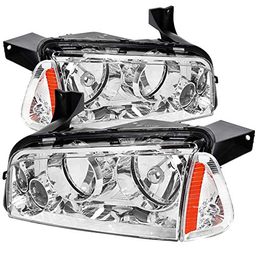 06-10 Dodge Charger Chrome Headlights & Corner Signal Lamps - Left & Right Pair - High Performance Replacement for Day & Night Driving - Perfect for Street Racing, Car Shows & Daily Commute