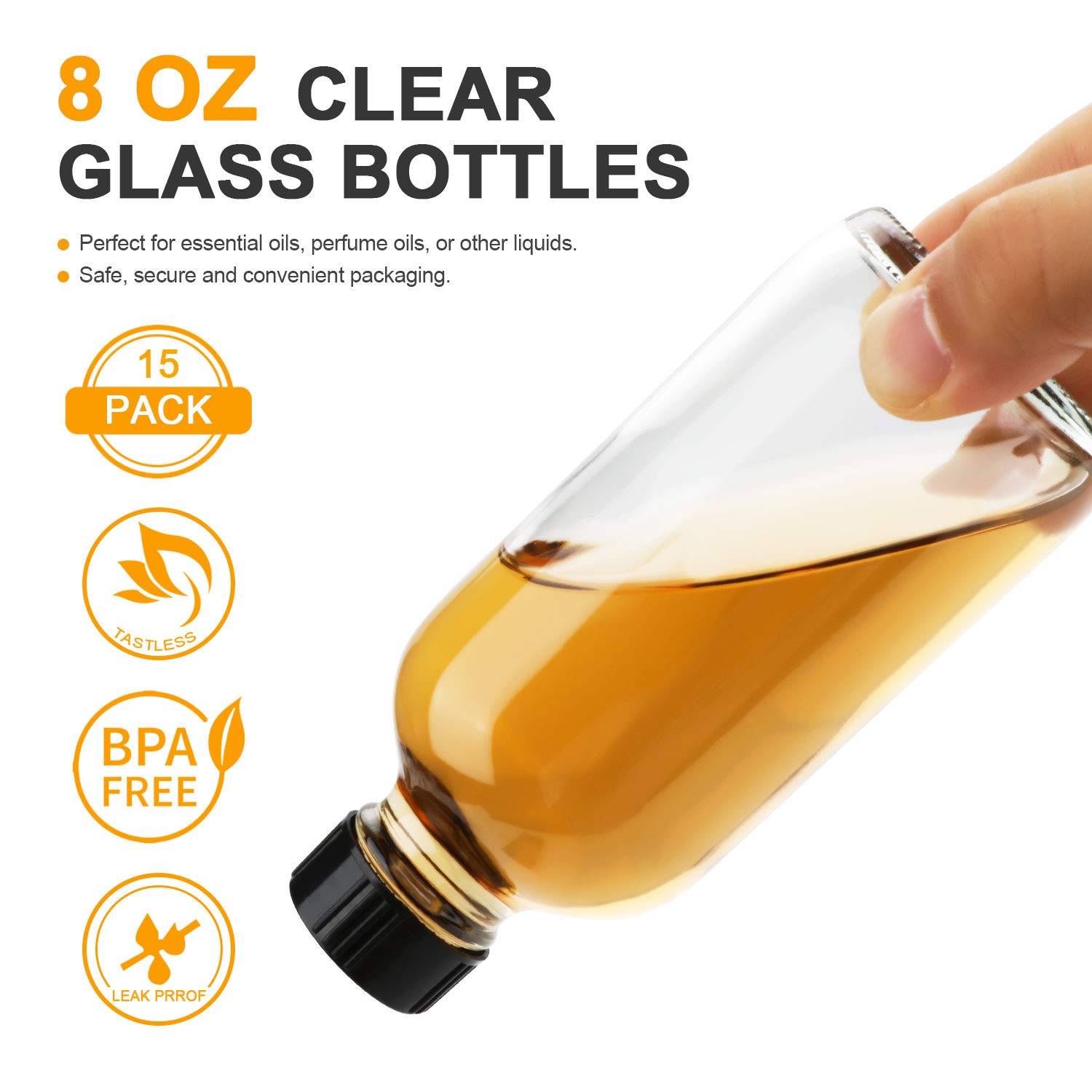 8oz Clear Glass Bottle Set of 20 - Reusable Airtight Glass Containers for Shampoo, Conditioner, Essential Oils, DIY Beauty Products - Perfect for Home, Salon & Travel Storage