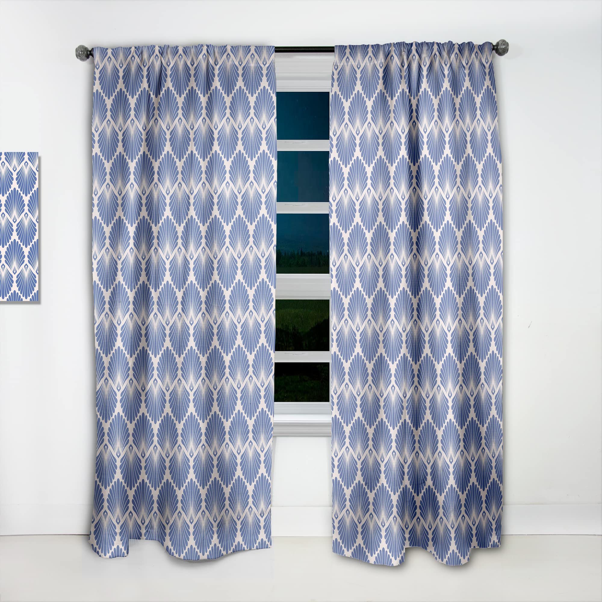 DesignQ Retro Blue Waves Thermal Insulated Curtains - Single Panel 52x95 Inch - Soundproof Blackout Drapes for Bedroom & Living Room - Perfect for Home Theater, Nursery & Office Privacy
